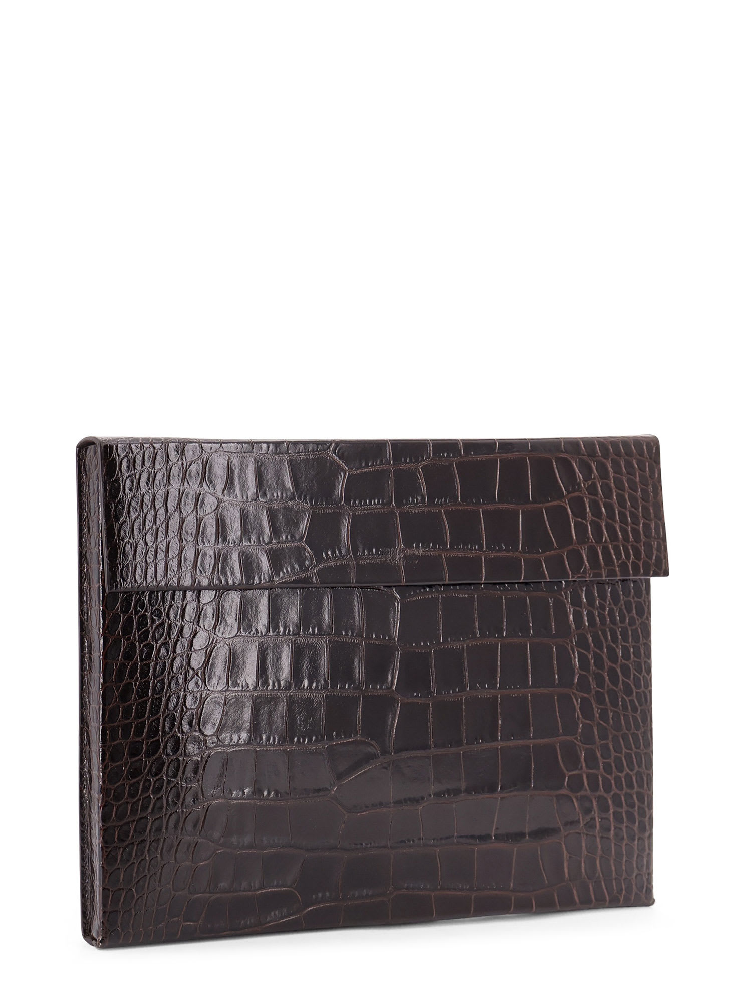 Tom Ford Leather Document Holder Featuring Crocodile Texture In Brown