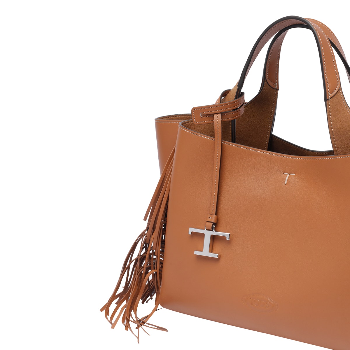 Tod's Mini Leather Shopper With Adjustable Shoulder Strap And Fringes In Brown
