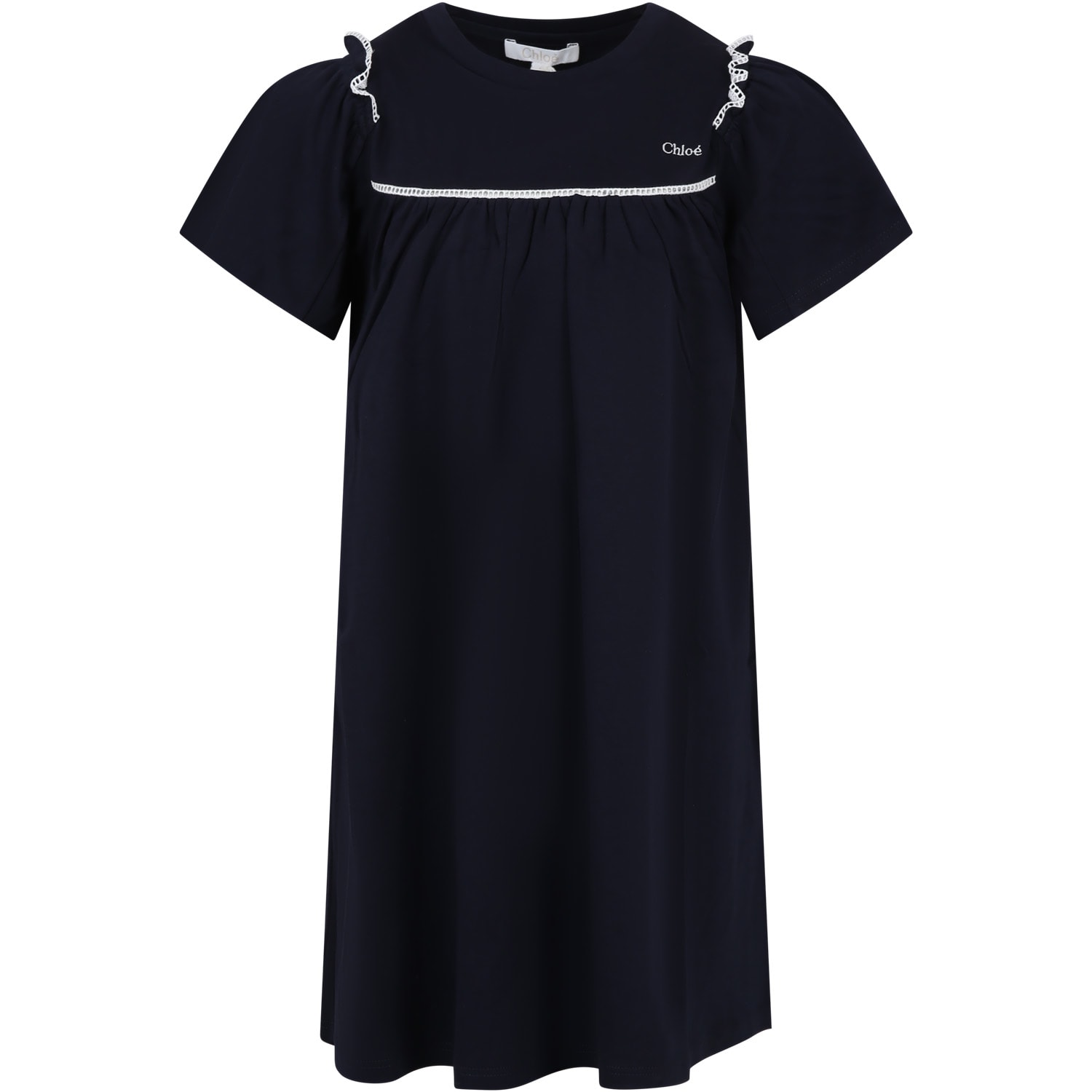 Chloé Kids' Blue Dress For Baby Girl With Logo In Marine