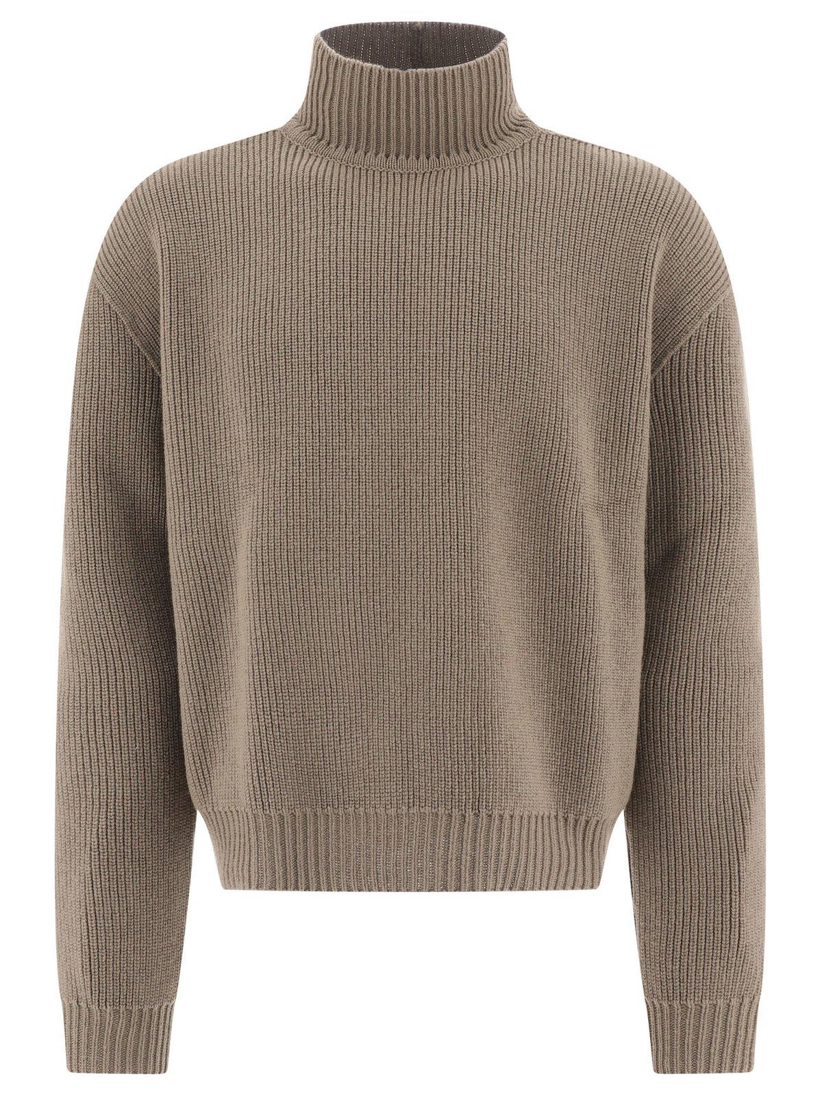 Shop Rick Owens Ribbed Knit Turtleneck Sweater In Powder