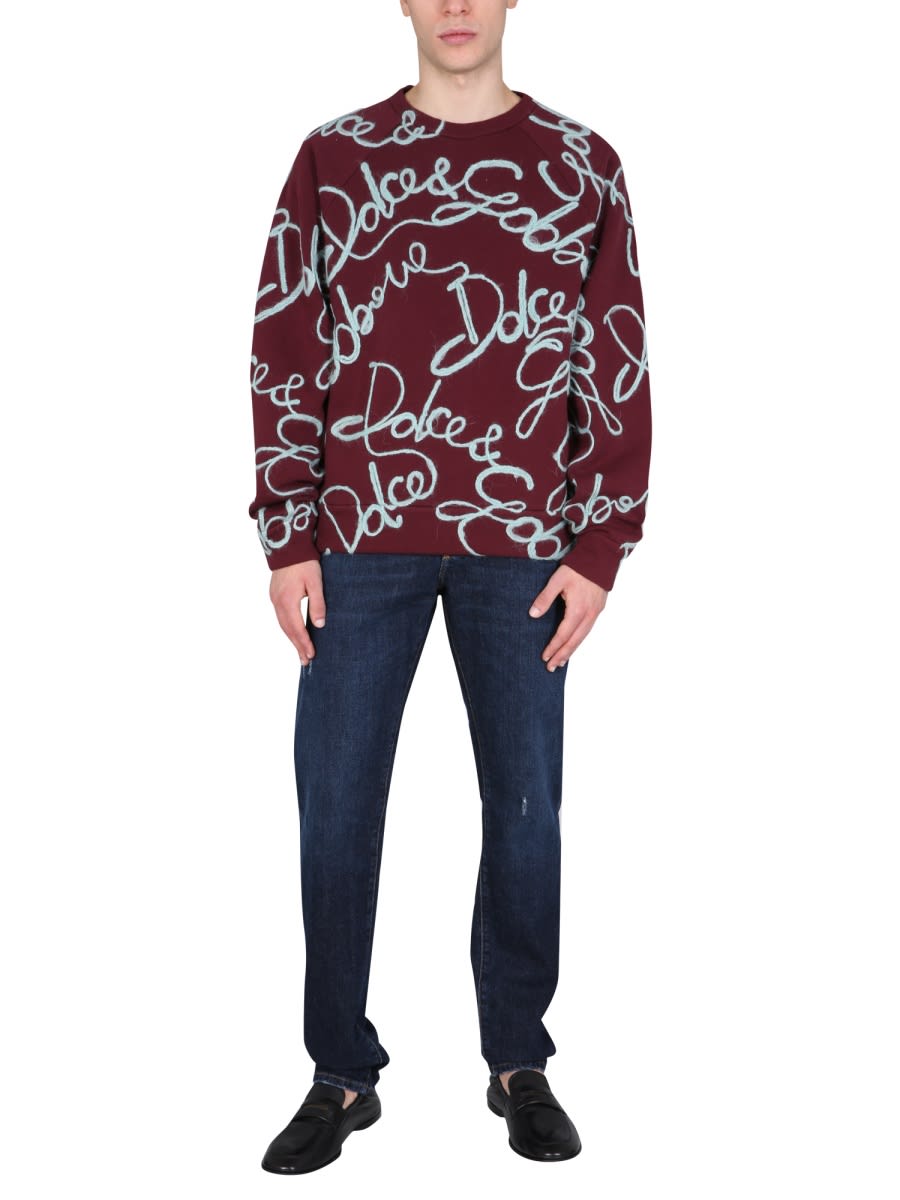 Shop Dolce & Gabbana Embroidered Sweatshirt In Bordeaux
