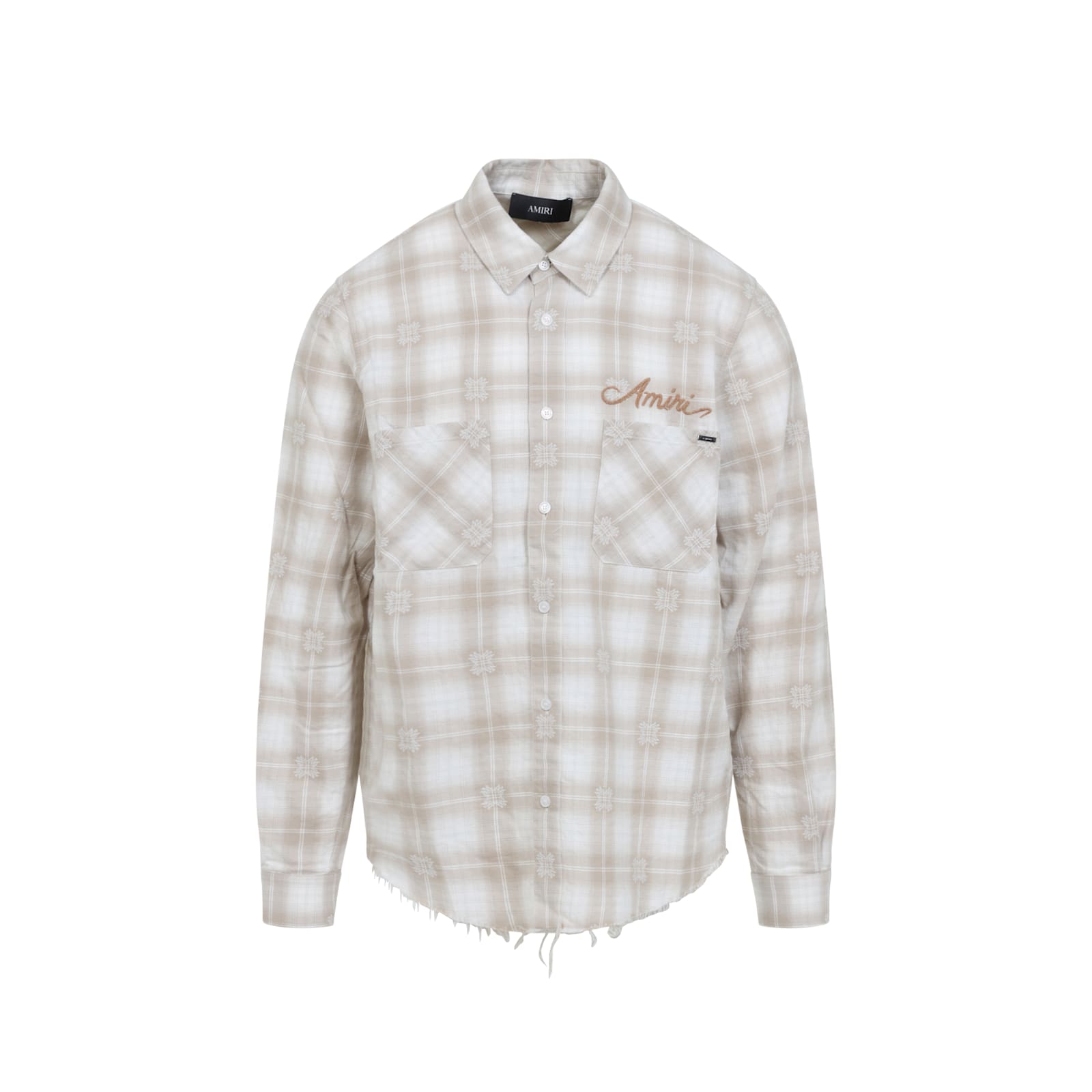 Amiri Light Camel Cotton Bleach Patch Flannel Bandana Shirt In Brown