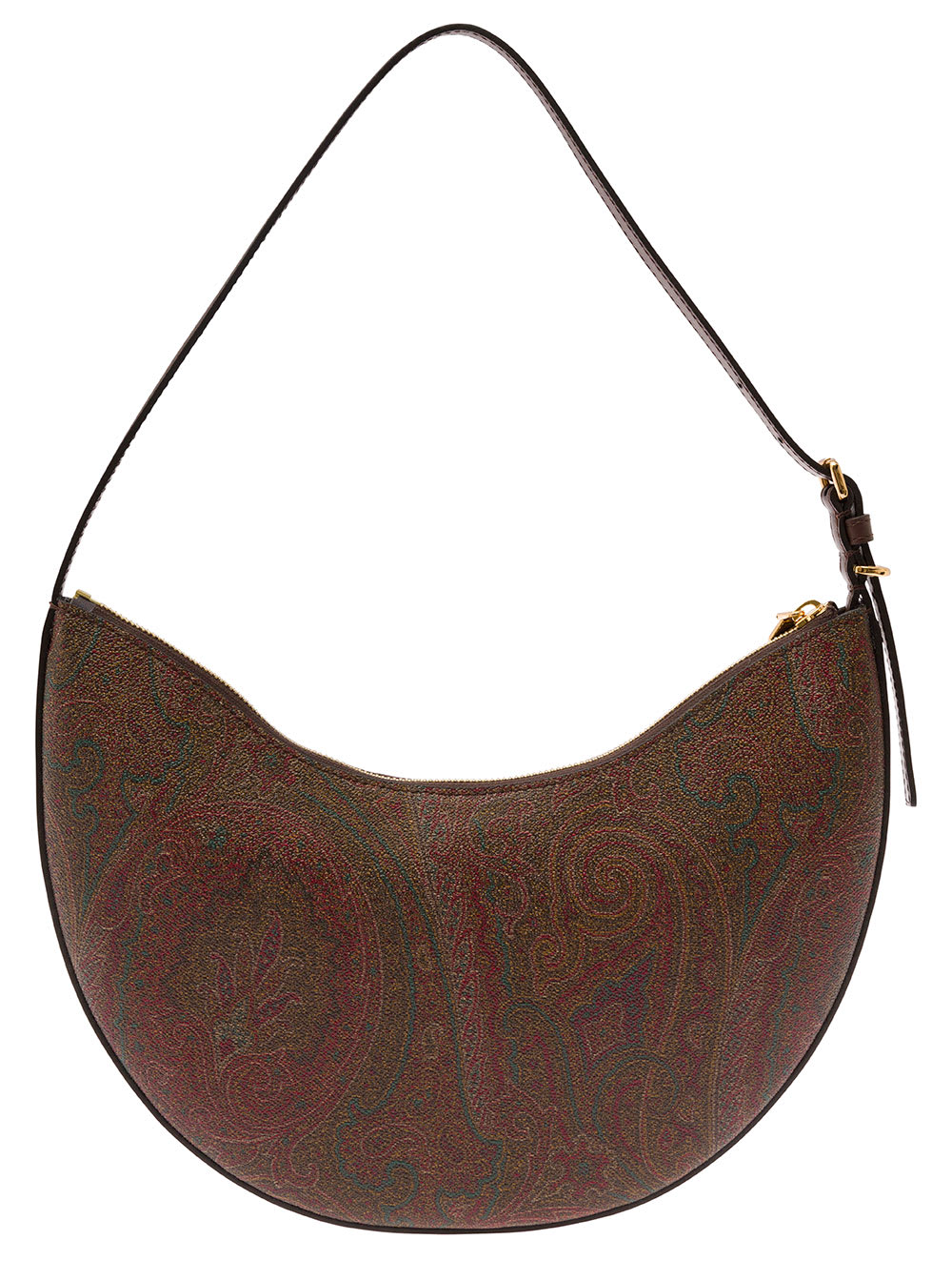 Shop Etro Essential Brown Shoulder Bag With Paisley Print In Leather Woman