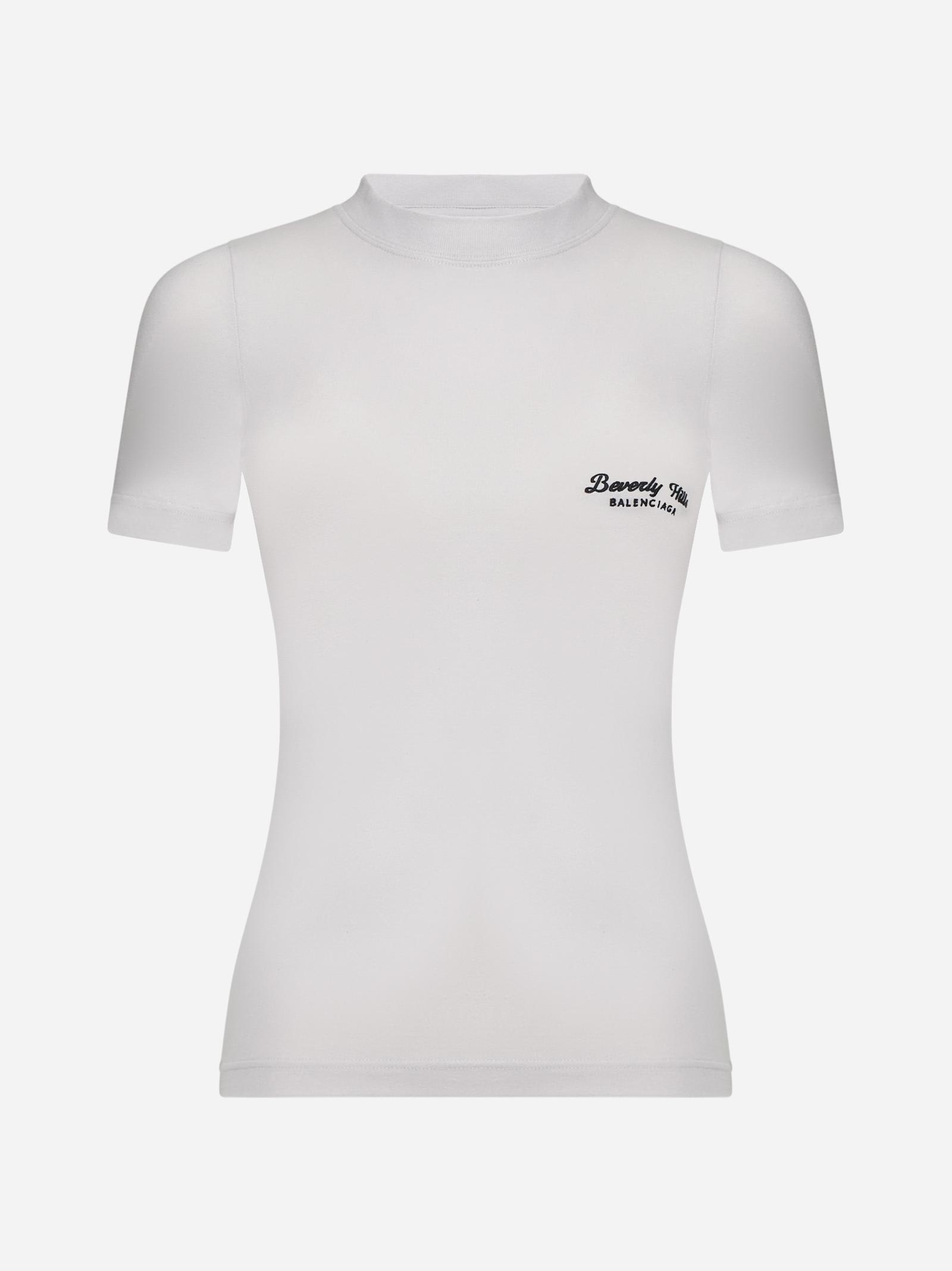 Shop Balenciaga Beverly Hills Stretch Jersey T-shirt In White