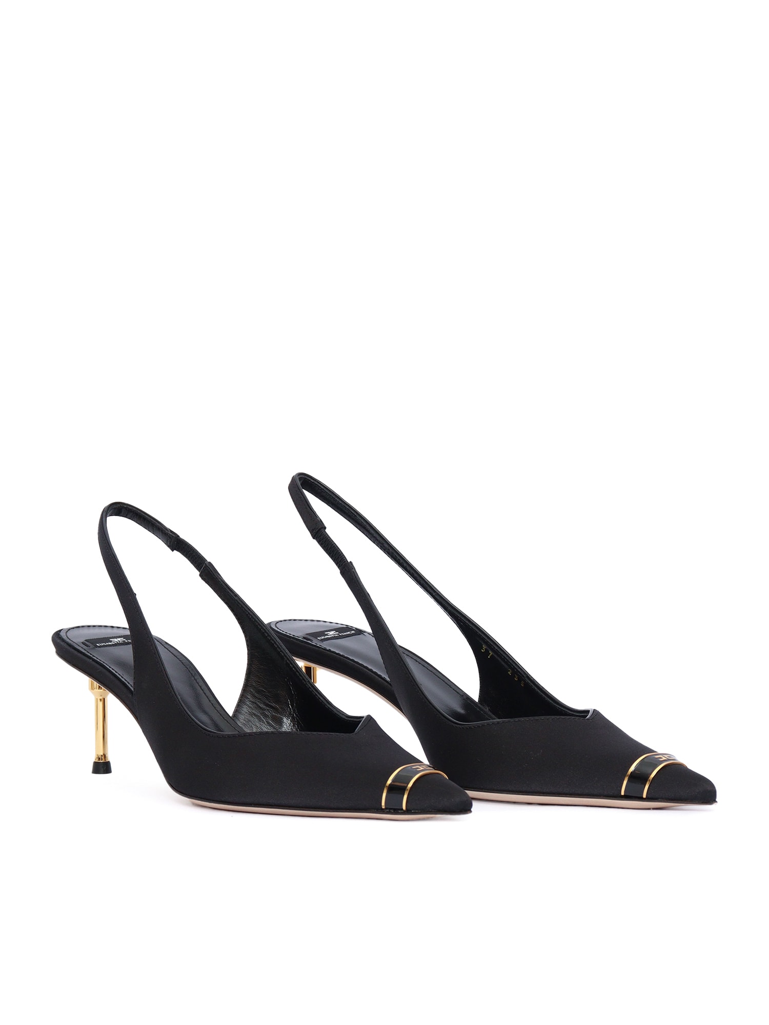 Elisabetta Franchi Slingback Heels With Gold Accent And Pointed Toe In Black