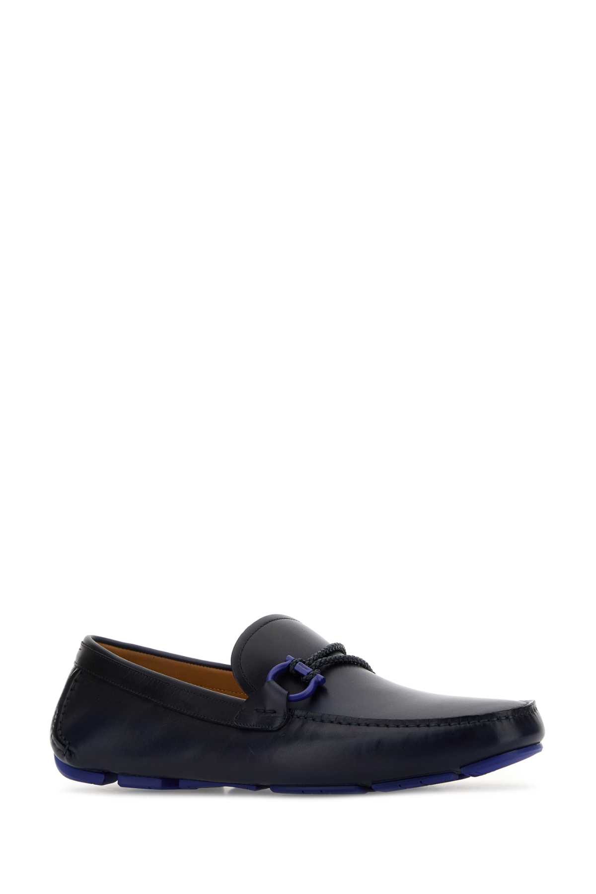 Shop Ferragamo Midnight Blue Leather Front Loafers In Midnightmidnightnewbiscotto