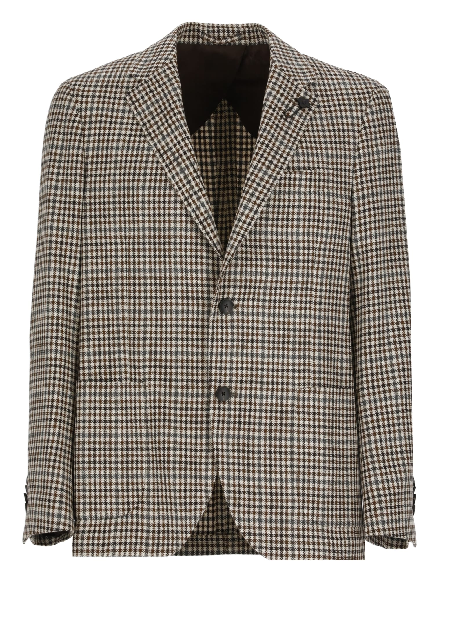Lardini Red And Beige Checkered Jacket In Ivory