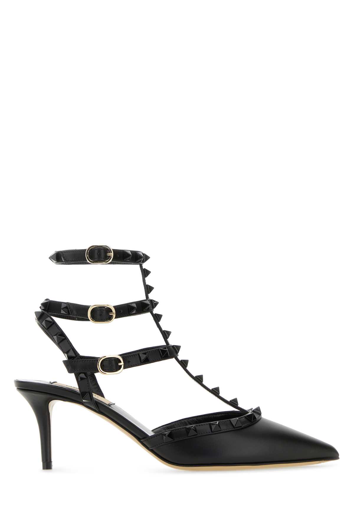 Shop Valentino Black Leather Rockstud Pumps In Nero