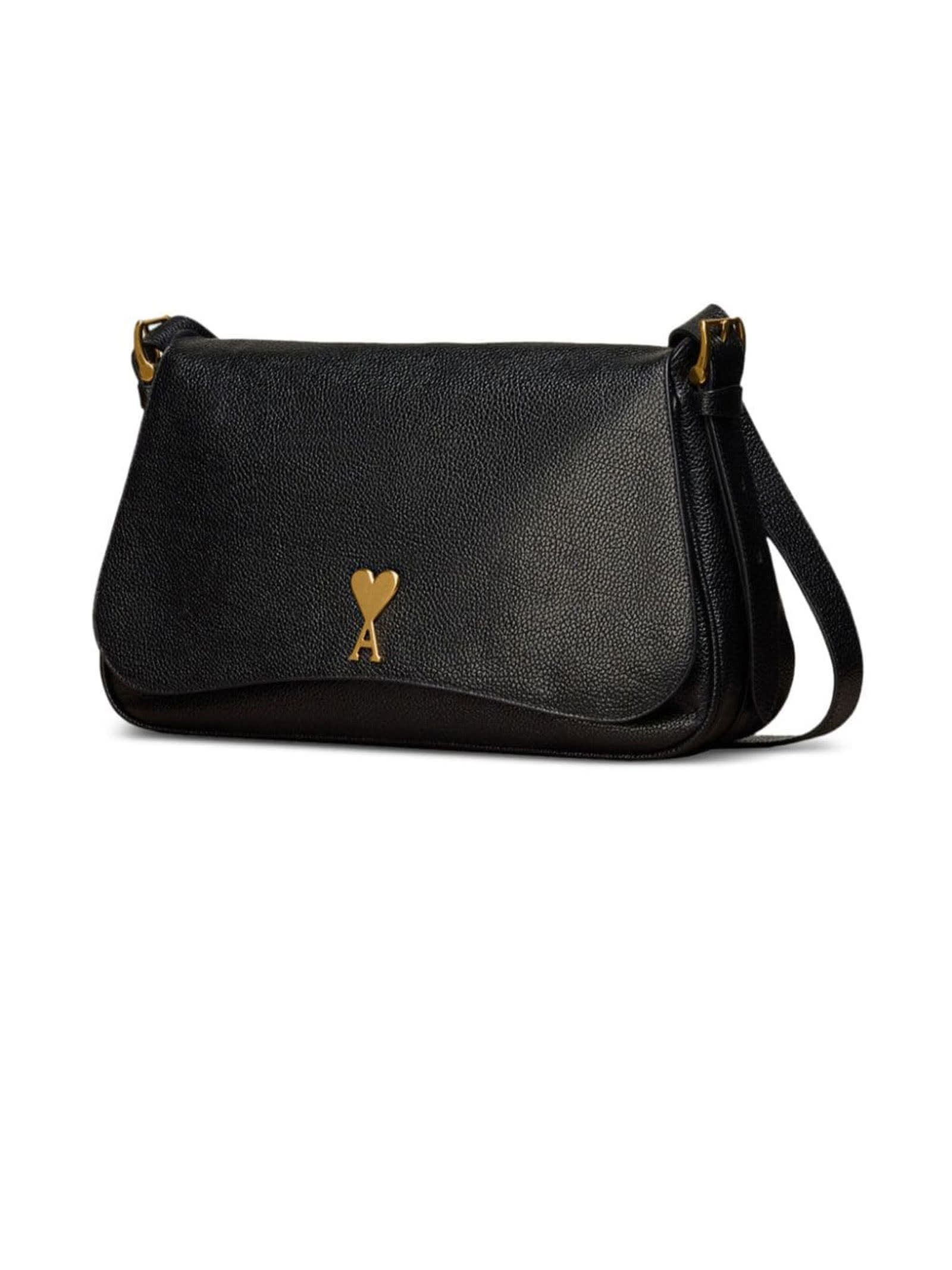 Shop Ami Alexandre Mattiussi Black Leather Paname Paname Shoulder Bag