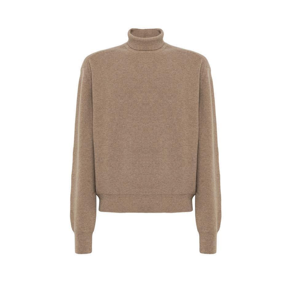 Shop Lemaire High Neck Knitted Jumper In Latte Coffee