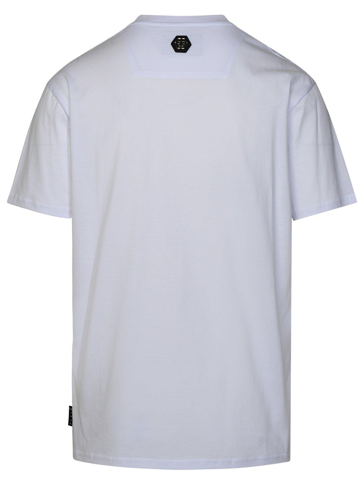 Shop Philipp Plein Logo Embellished Crewneck T-shirt In Bianco
