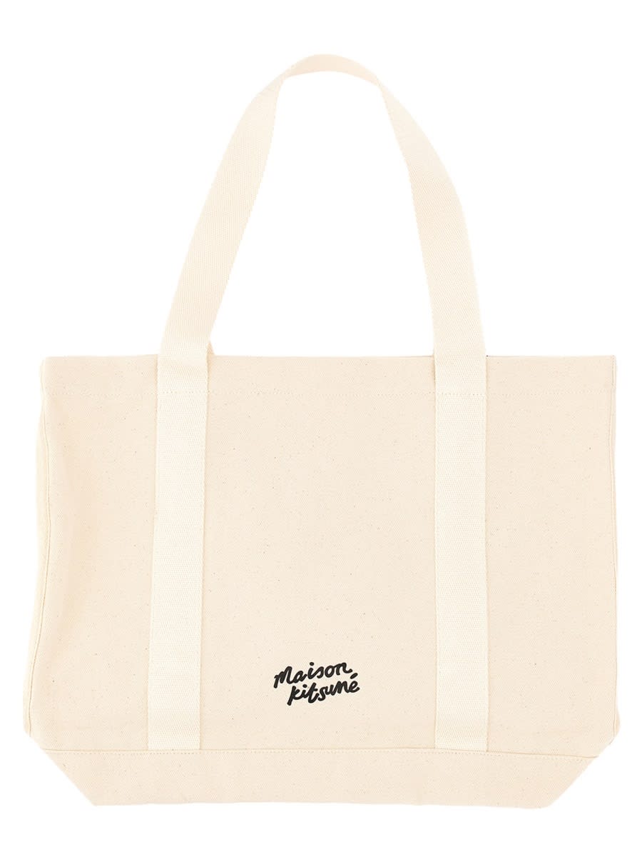Shop Maison Kitsuné Fox Head Print Bag In White