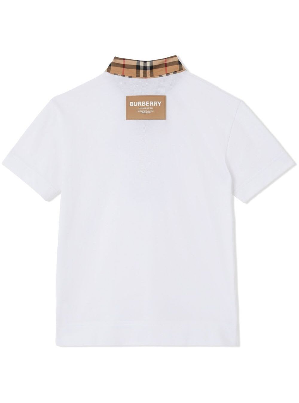 Shop Burberry White Polo Shirt With Vintage Check Motif And Logo In Cotton Baby