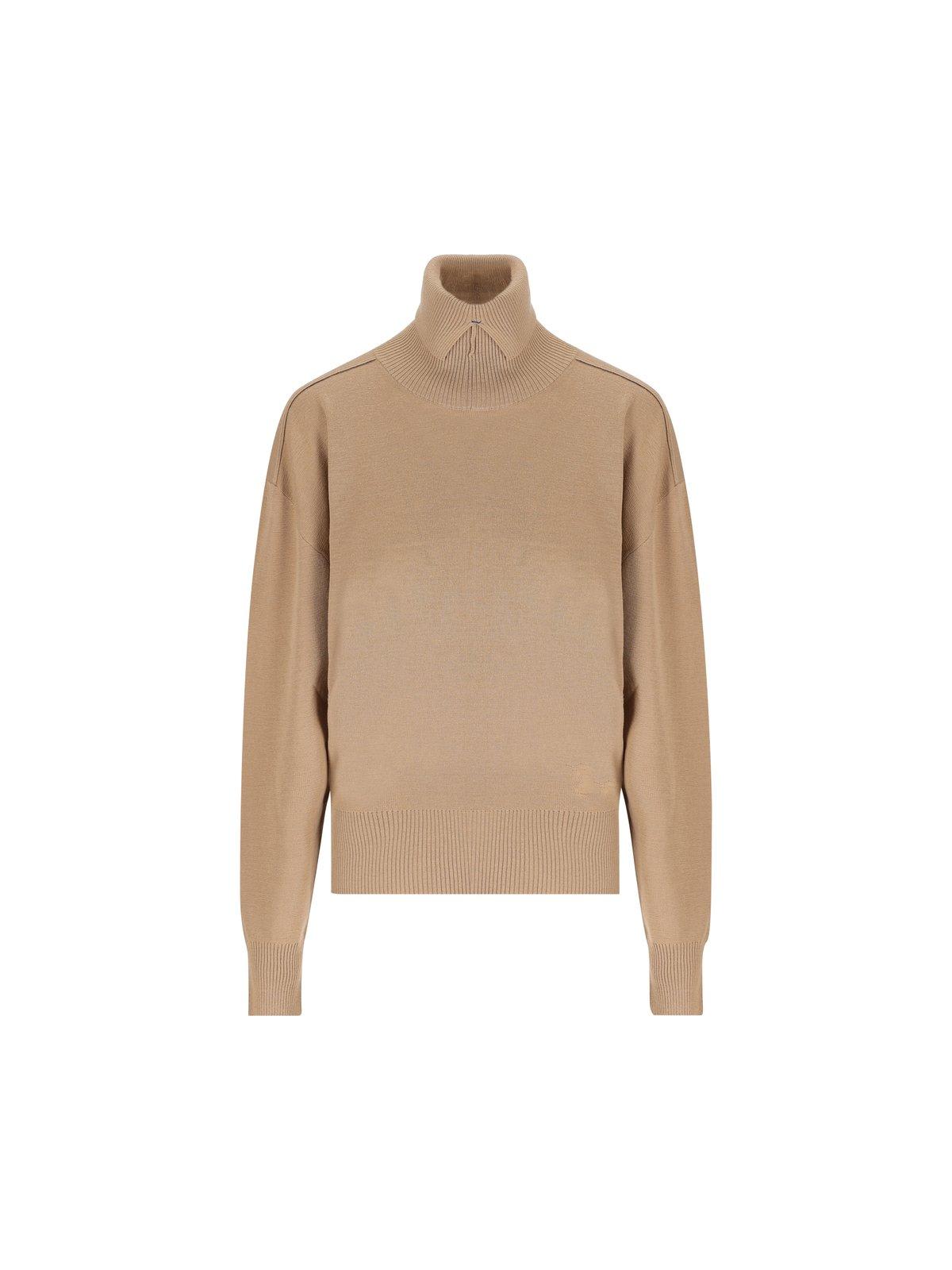 Shop Burberry Ekd-motif Turtleneck Knitted Jumper In Flax