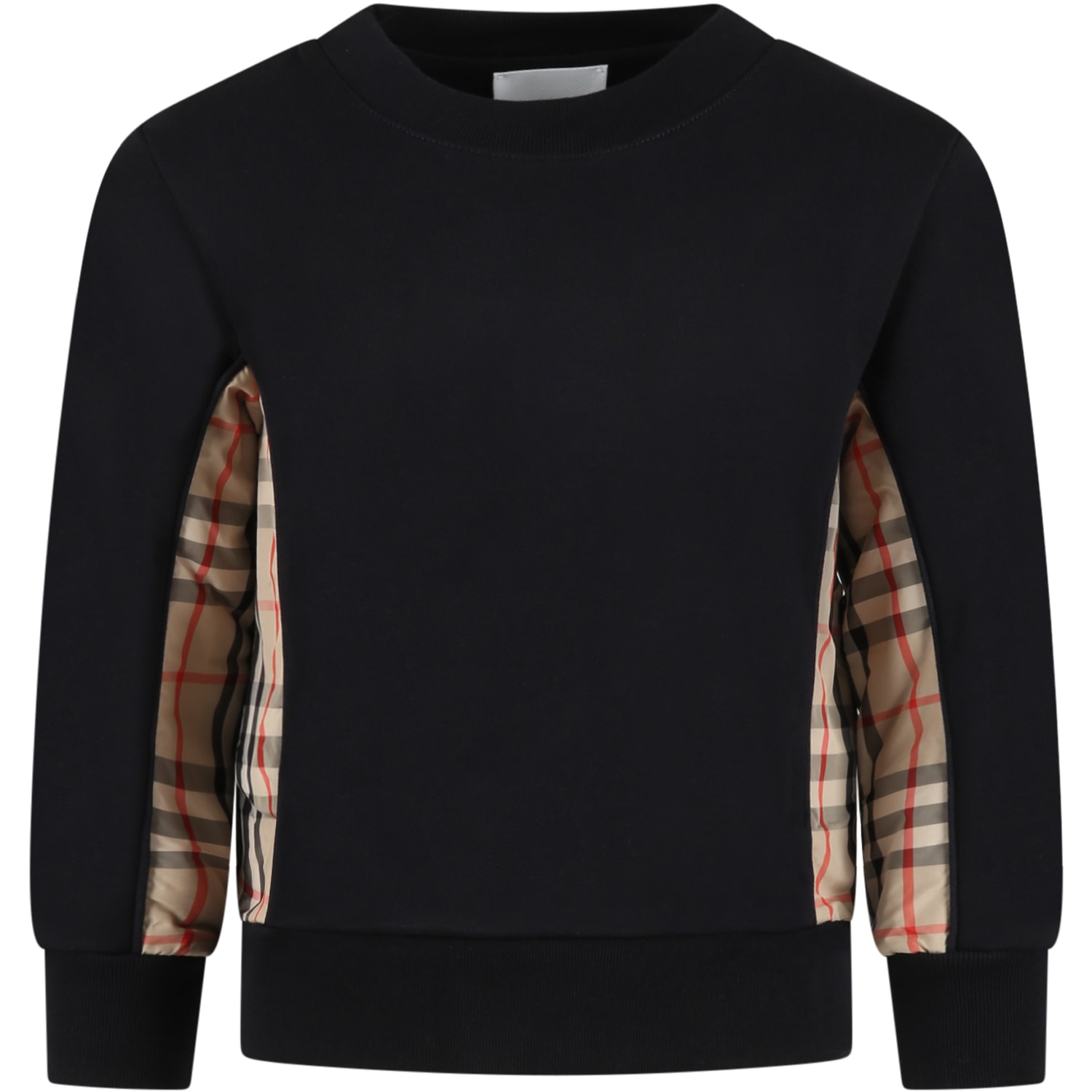 Burberry Black Sweatshirt For Kids With Vintage Check