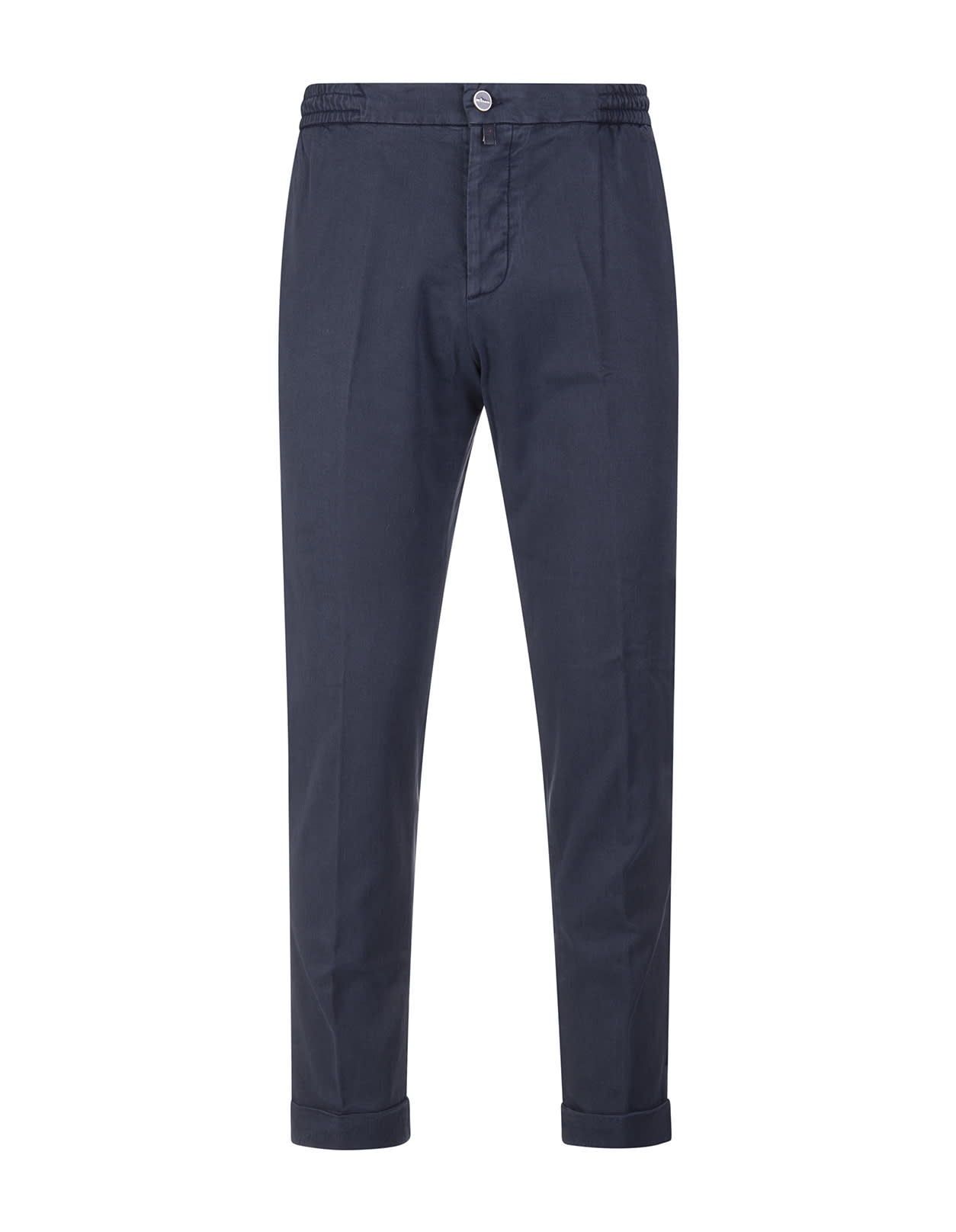 Kiton Man Classic Trousers In Avio Blue Winter Cotton