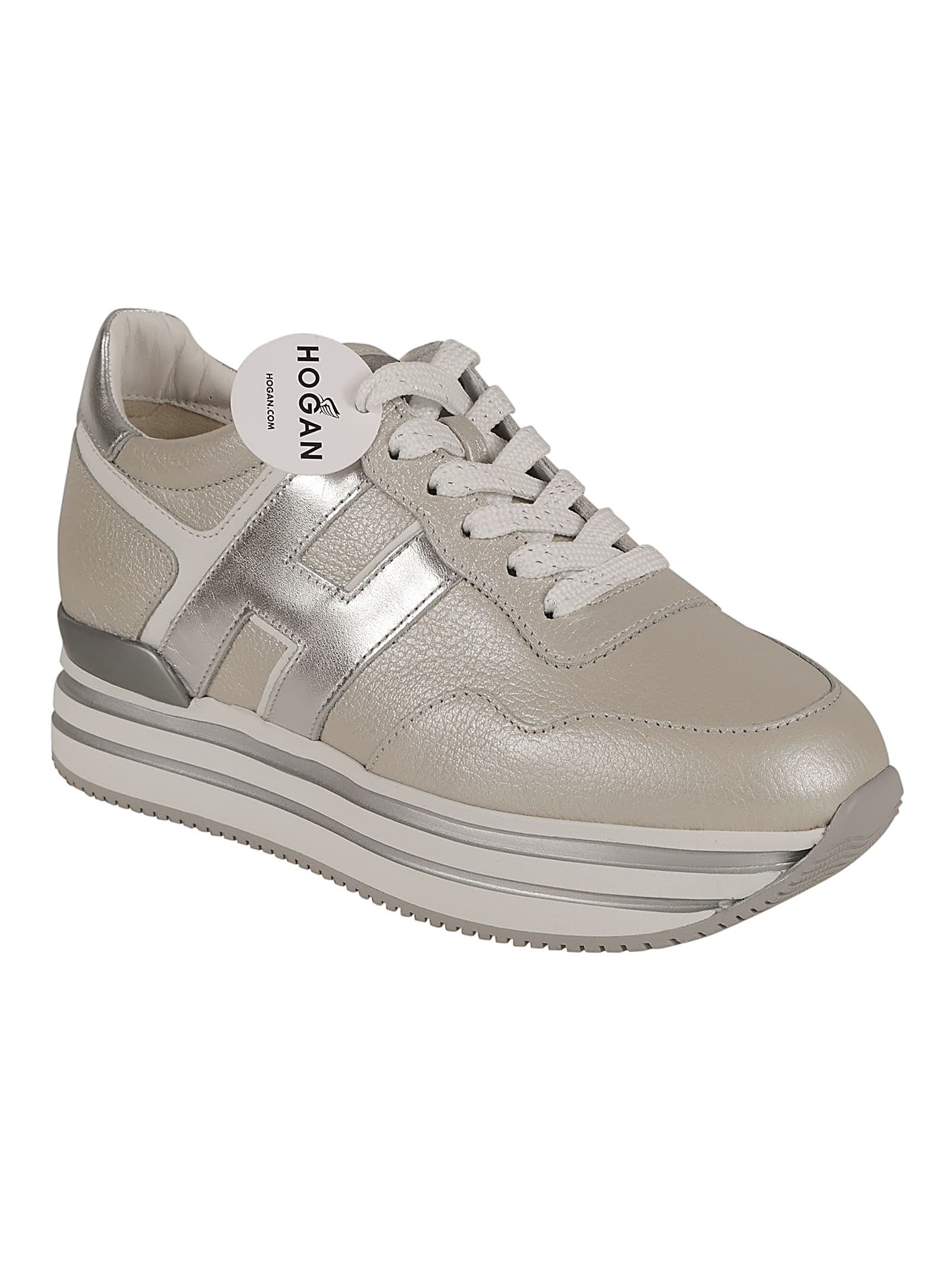 Shop Hogan H483 Midi Platform Sneakers In Silver/white