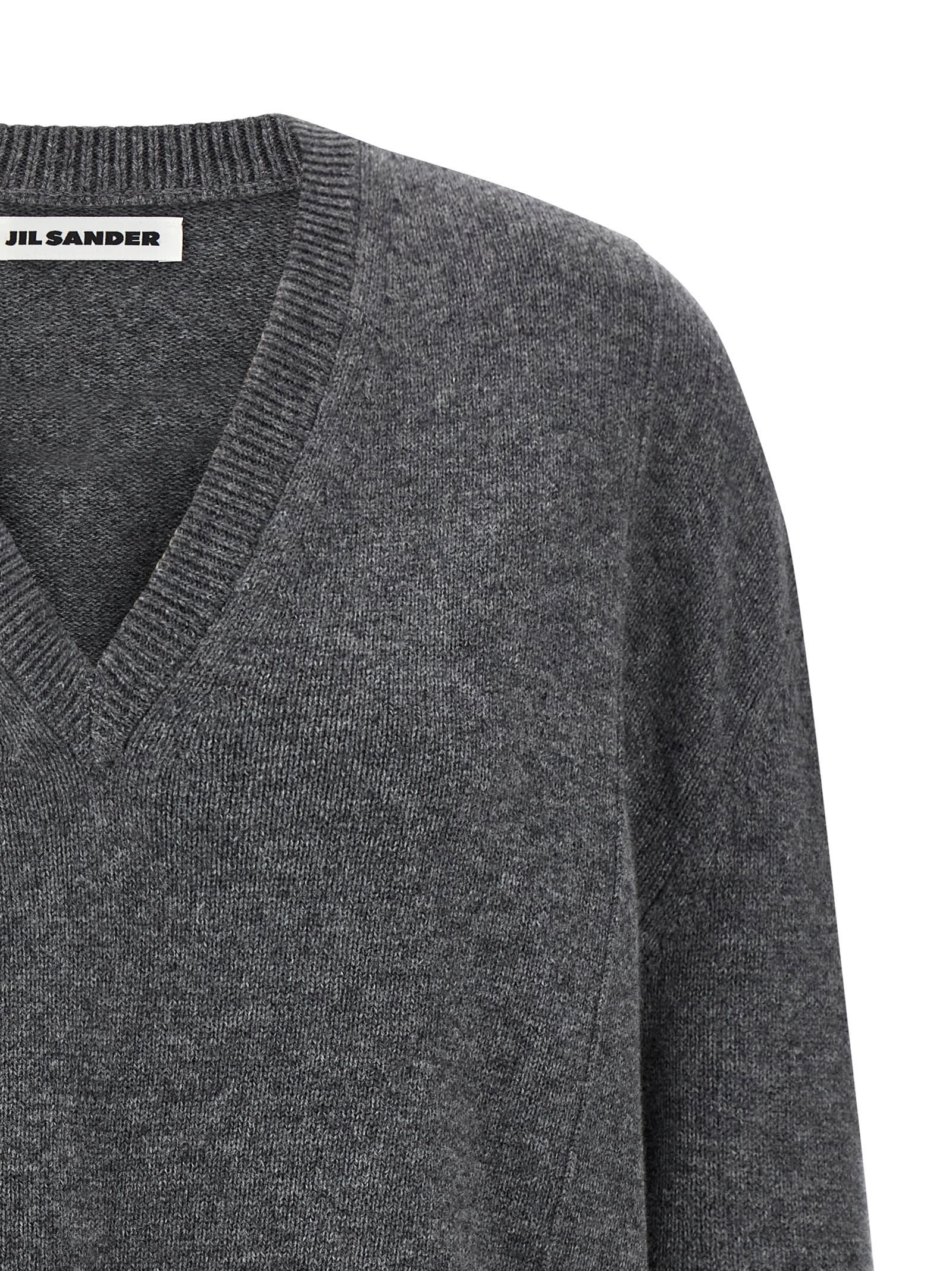 Jil Sander V-neck Long Sleeve Cashmere Knit Sweater In Gray