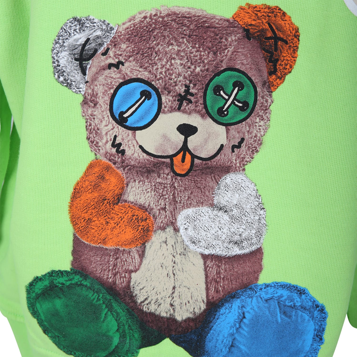 Shop Barrow Green Sweatshirt For Kids With Bear Logo And Print In Cedro