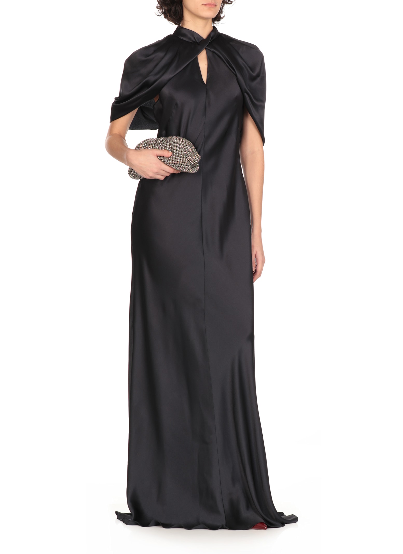 Alberta Ferretti Twisted Cape-sleeve Open-back Satin Gown In Blue