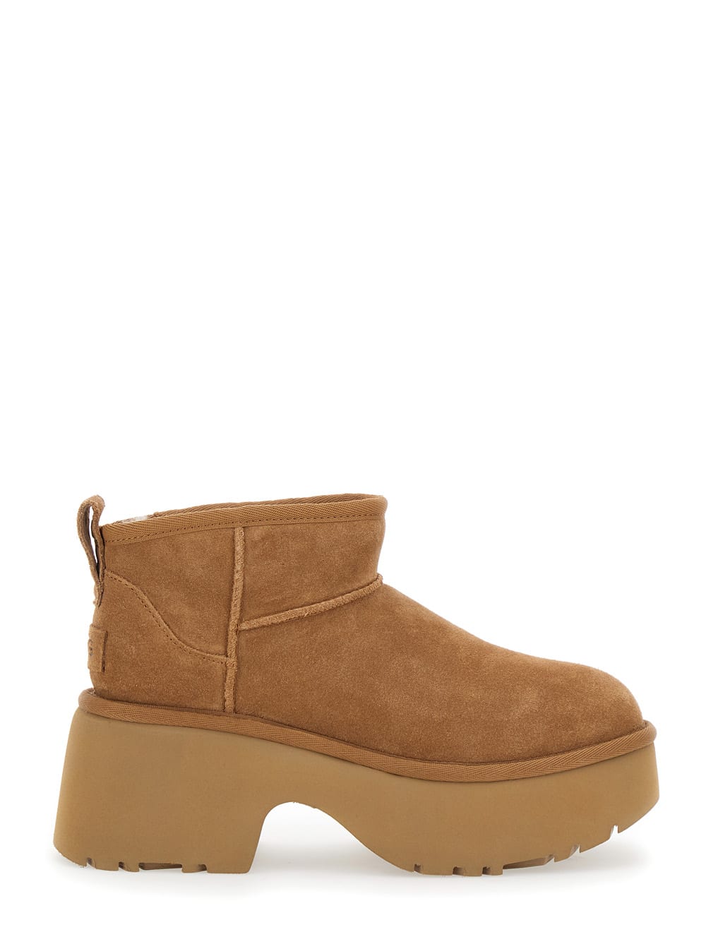 Shop Ugg Brown Ultra Mini New Heights Boots In Suede Woman In Beige