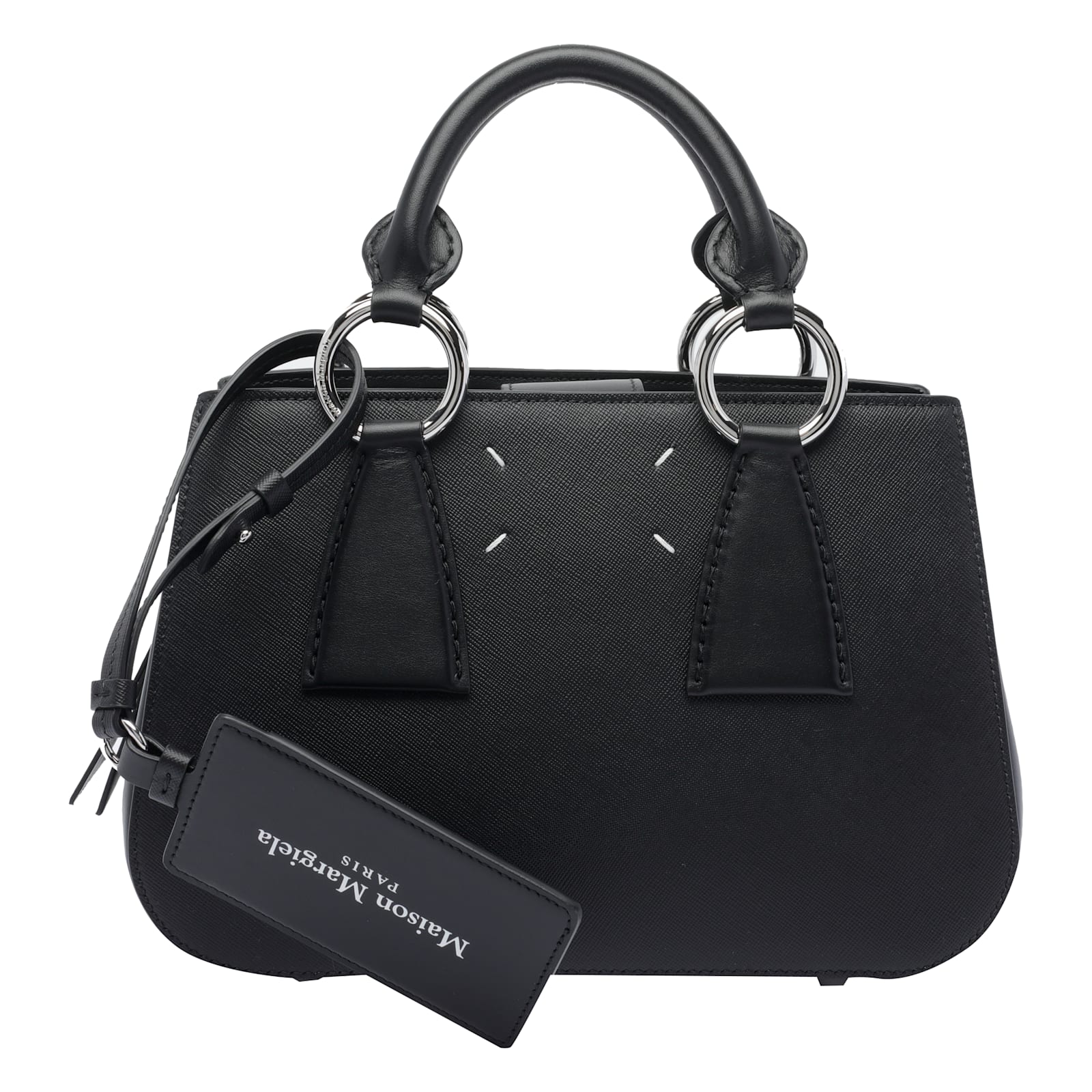 Maison Margiela Shoulder Bags With Metal Rings And Textured Finish In Black