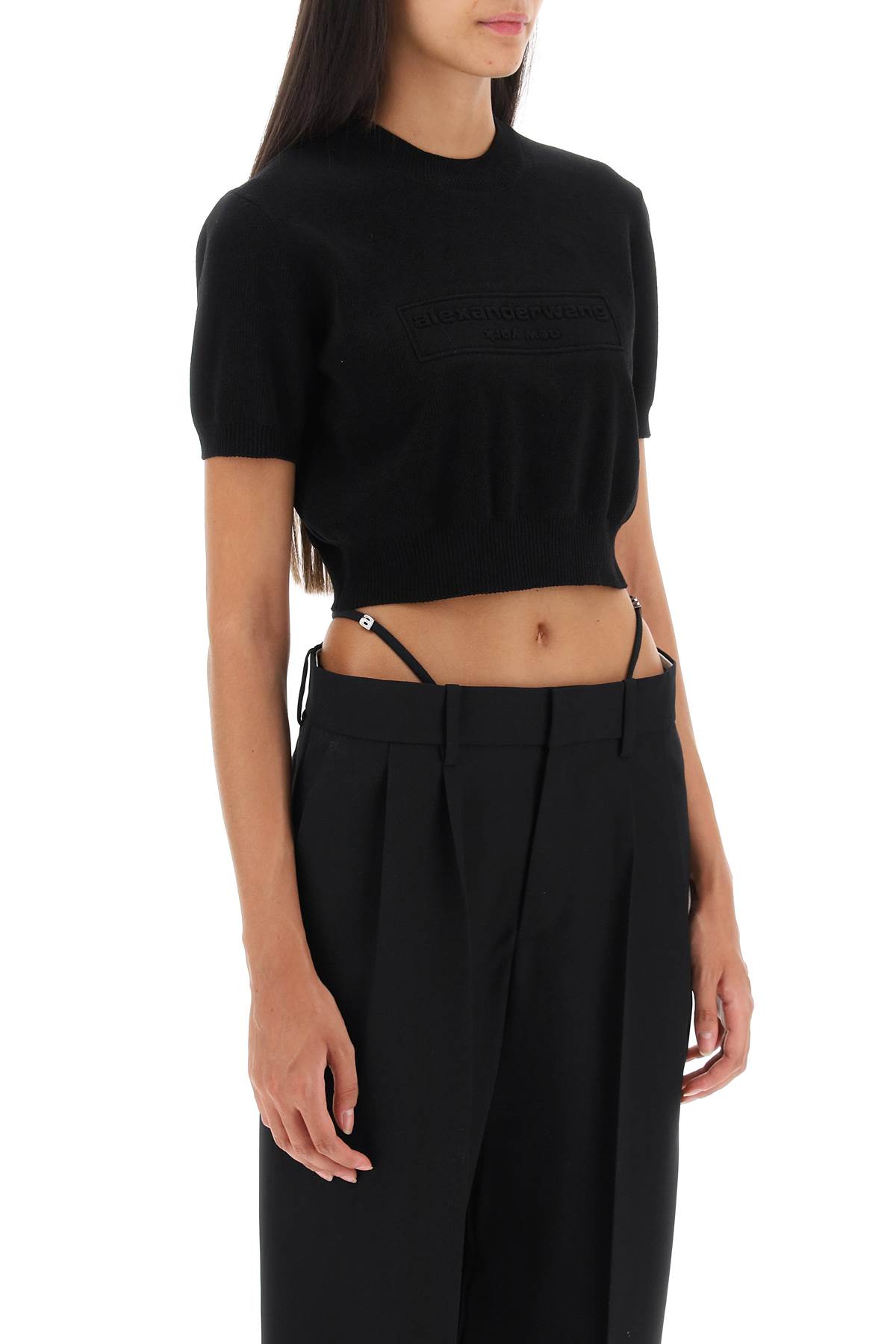 Shop Alexander Wang Logo Embossed Crop Top In Black (black)