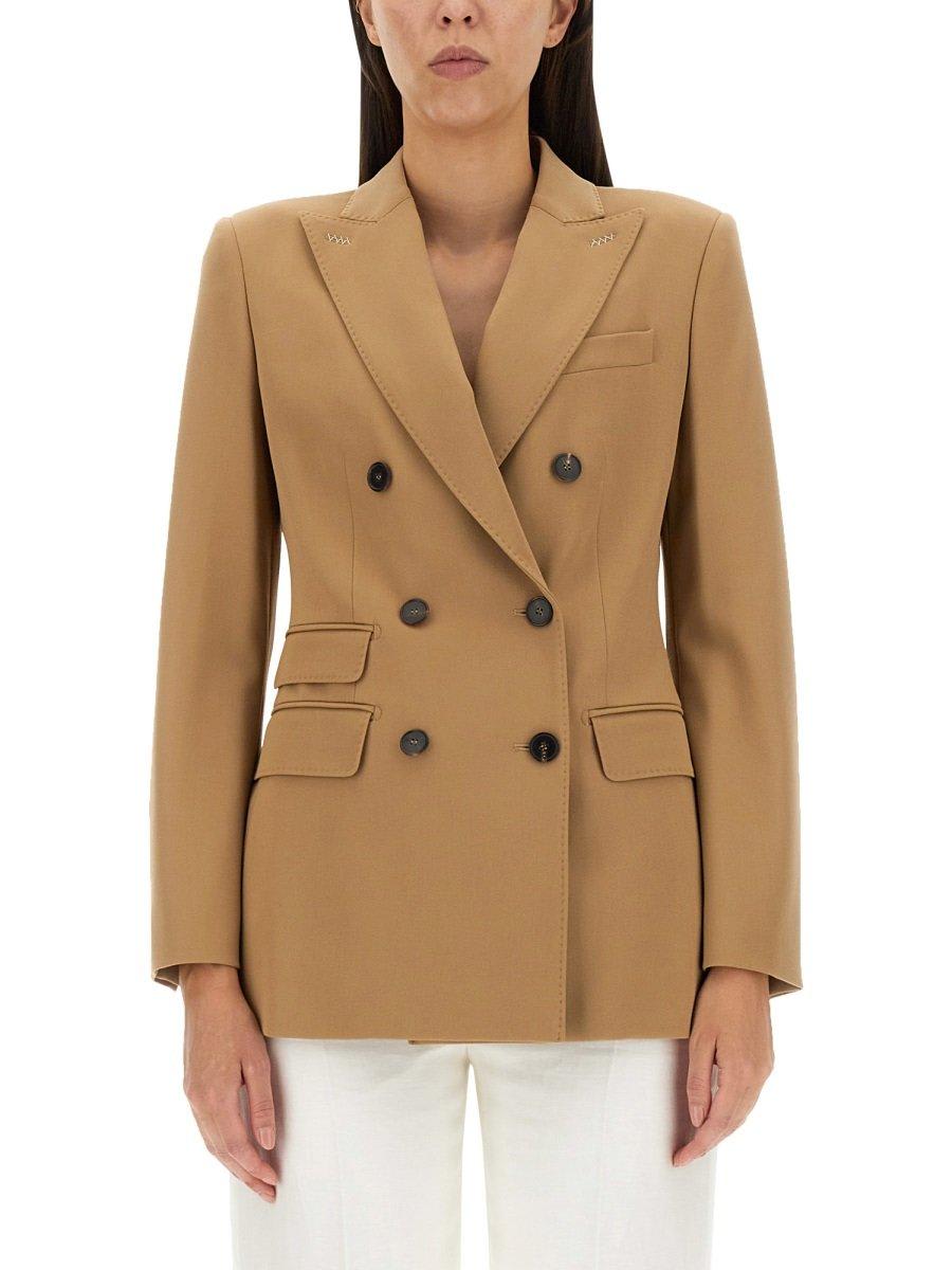 Max Mara Double-breasted Long-sleeved Blazer In Beige