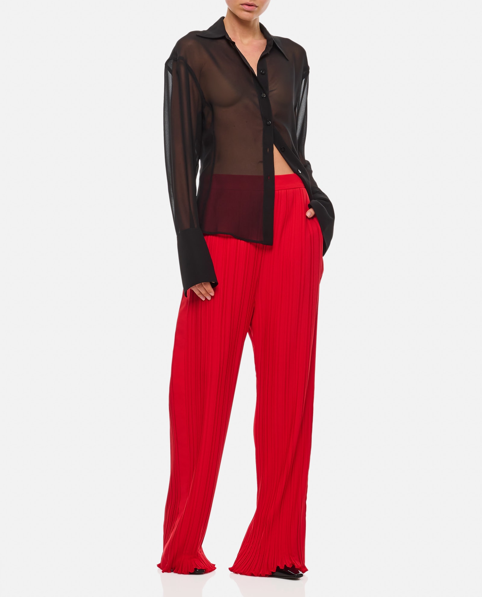 Shop Lanvin Pleated Pants In Red