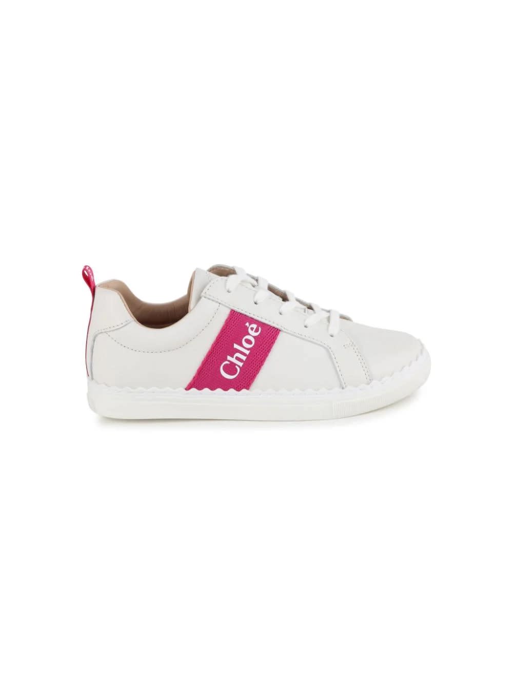 Shop Chloé White And Fuchsia Lauren Low Sneakers