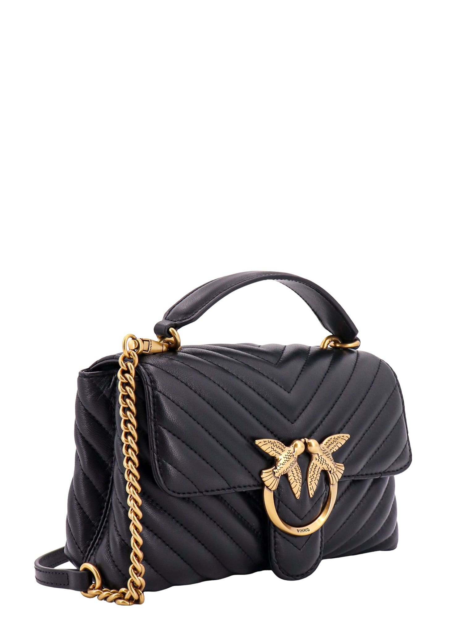 Pinko Love Lady Matelassã© Leather Handbag With Love Birds Buckle In Black