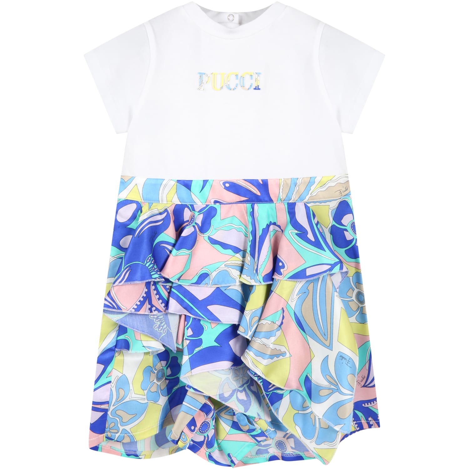 Emilio Pucci Multicolor Romper For Baby Girl With Logo