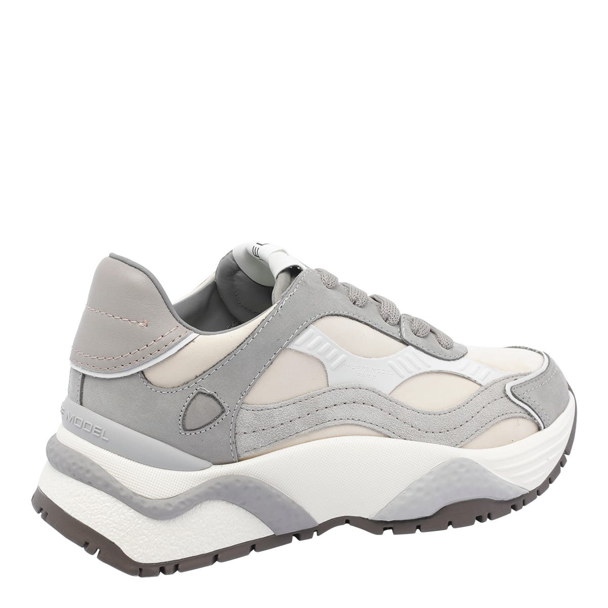 Philippe Model Odeon Low Sneakers In Beige Suede And Leather In Gray