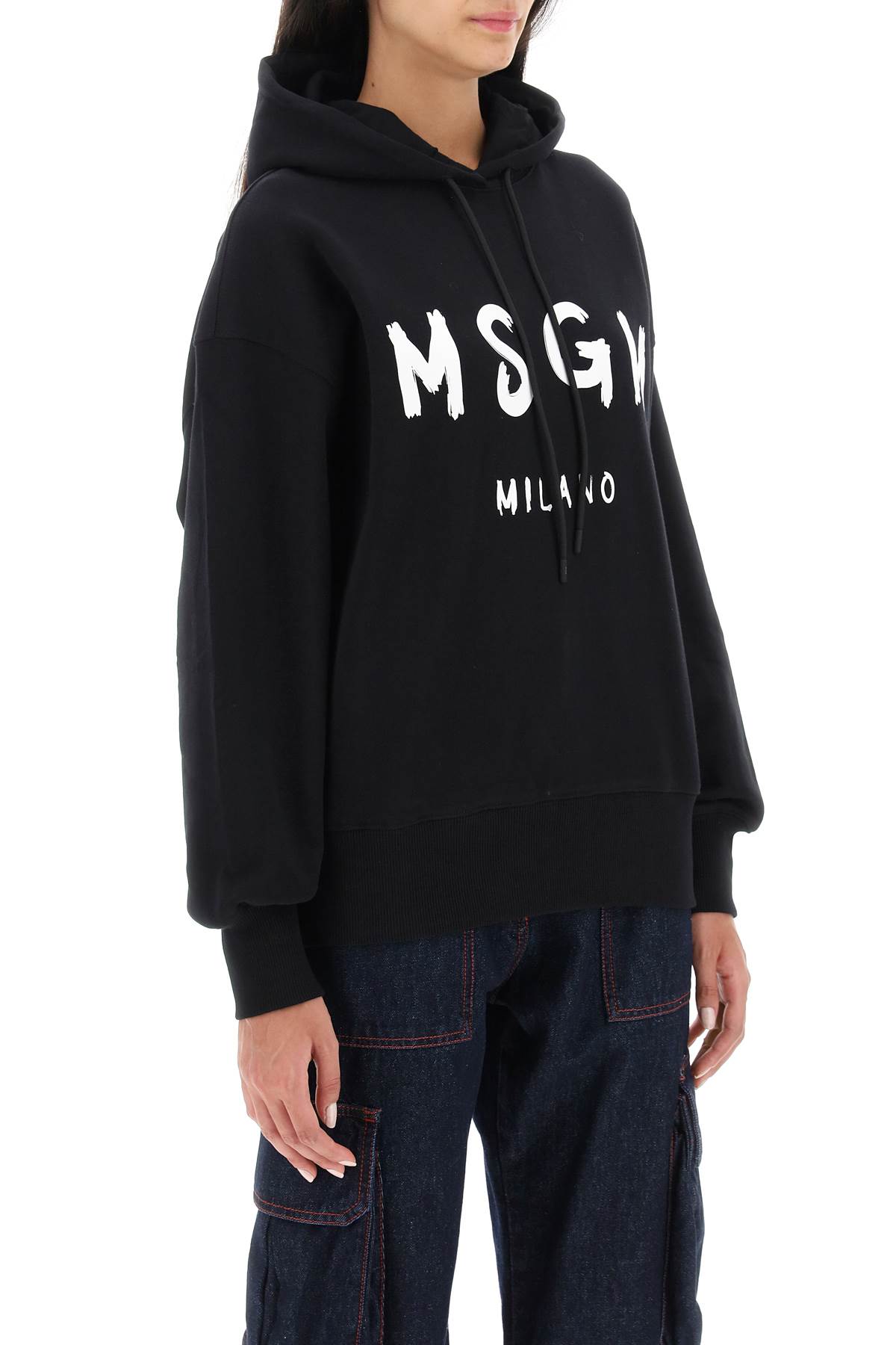 Shop Msgm Brushed Logo Hoodie In Black