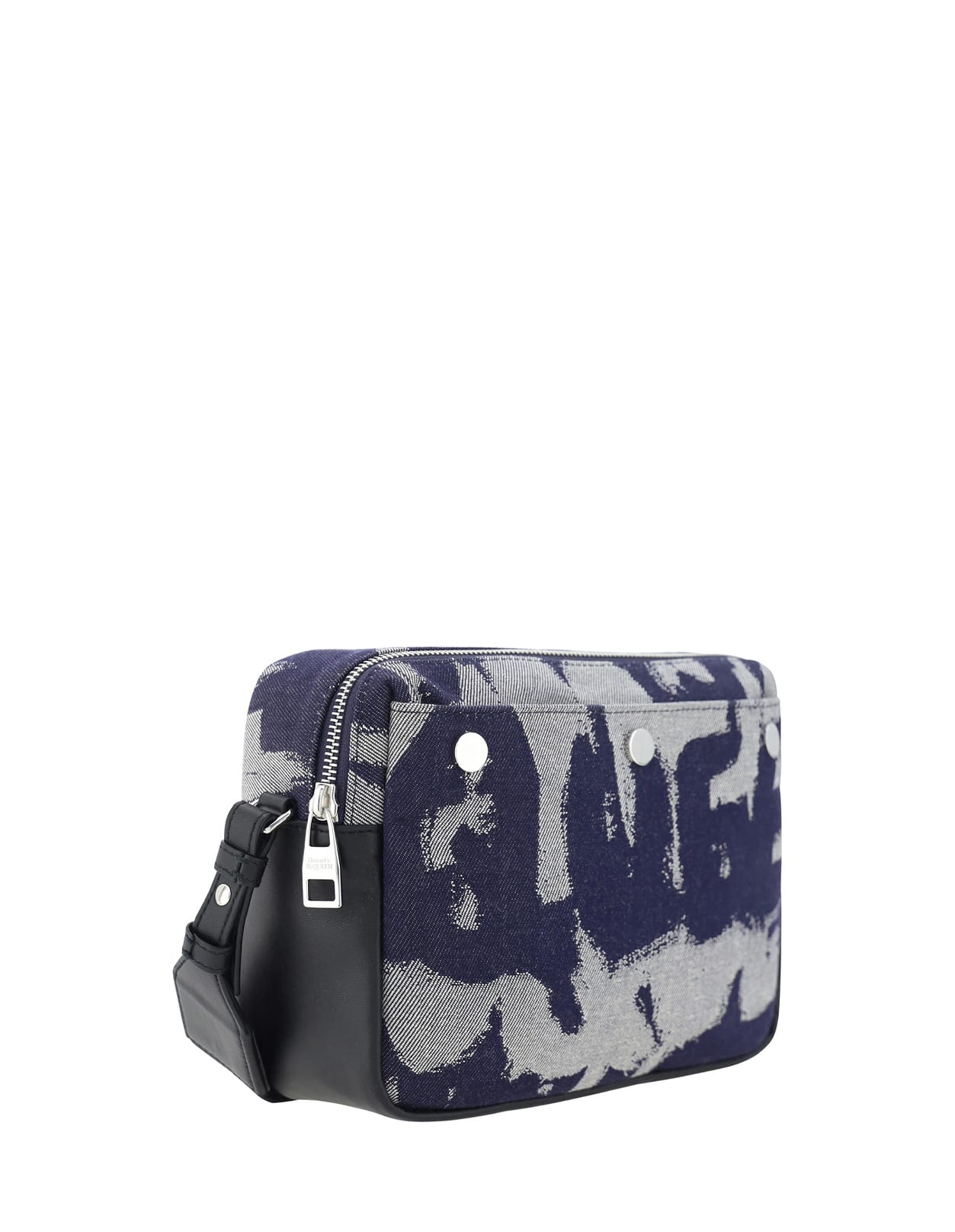 ALEXANDER MCQUEEN INDIGO GRAFFITI MCQUEEN DENIM SHOULDER BAG 