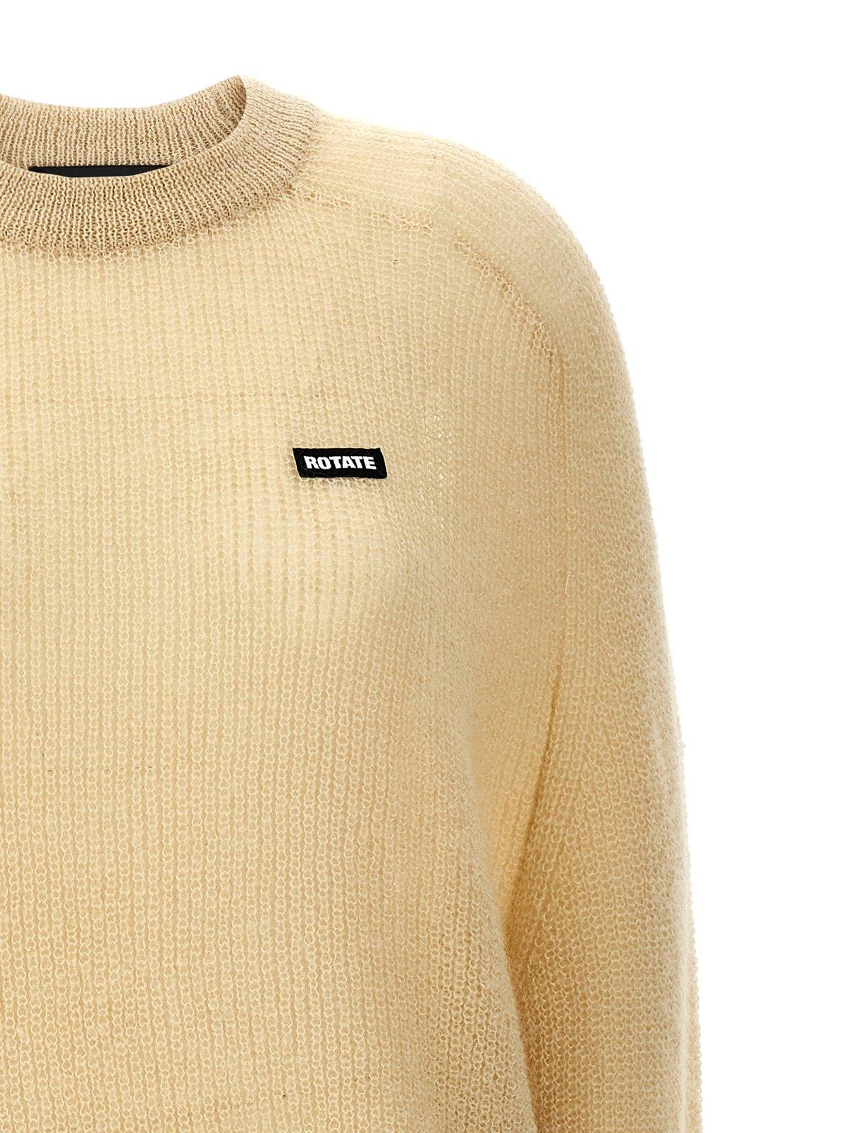 Shop Rotate Birger Christensen Logo-tag Crewneck Knitted Jumper In Beige