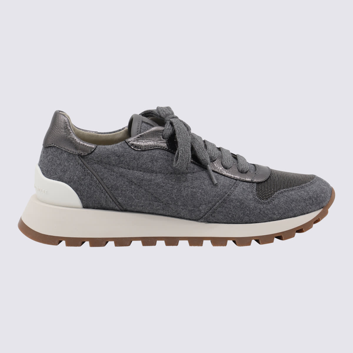Brunello Cucinelli Dark Grey Leather Sneakers In Gray