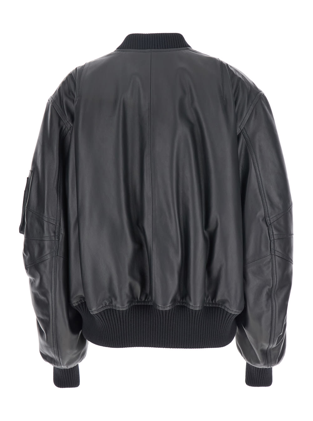 Shop Attico Black Bomber Jacket With Zip Closure In Leather Woman