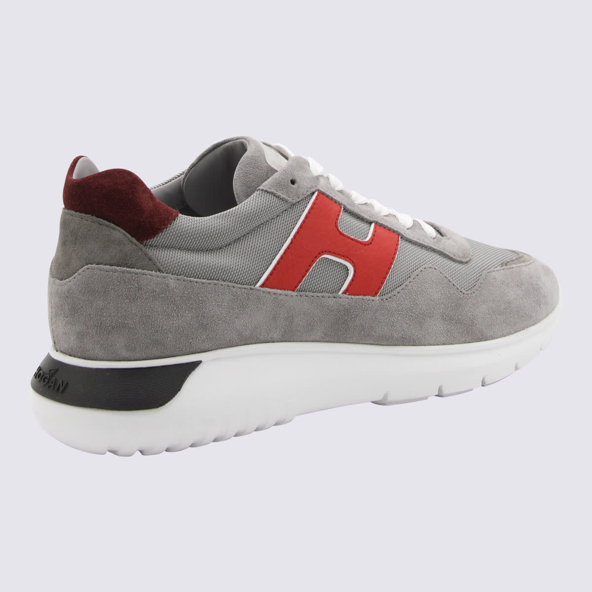 Shop Hogan Grey And Red Suede Interactive Sneakers In Grey/red