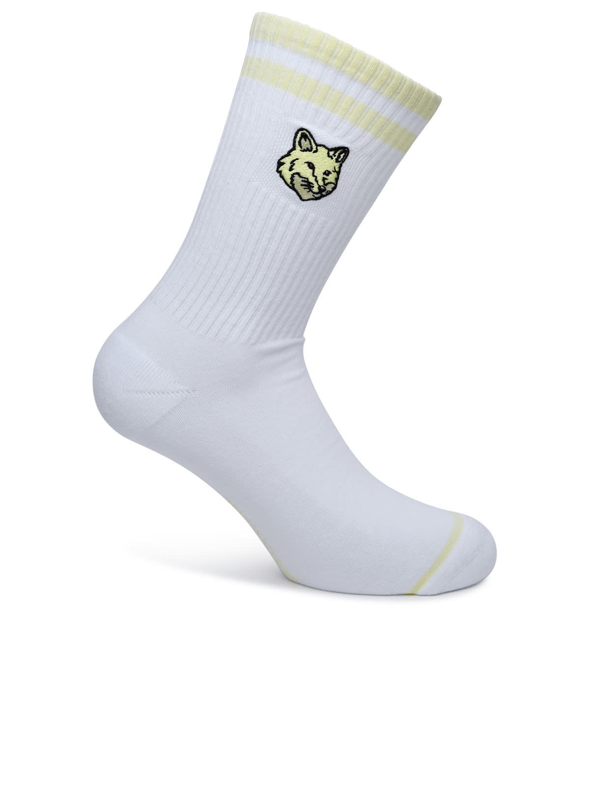 Maison Kitsuné White Cotton Blend Socks In Bianco
