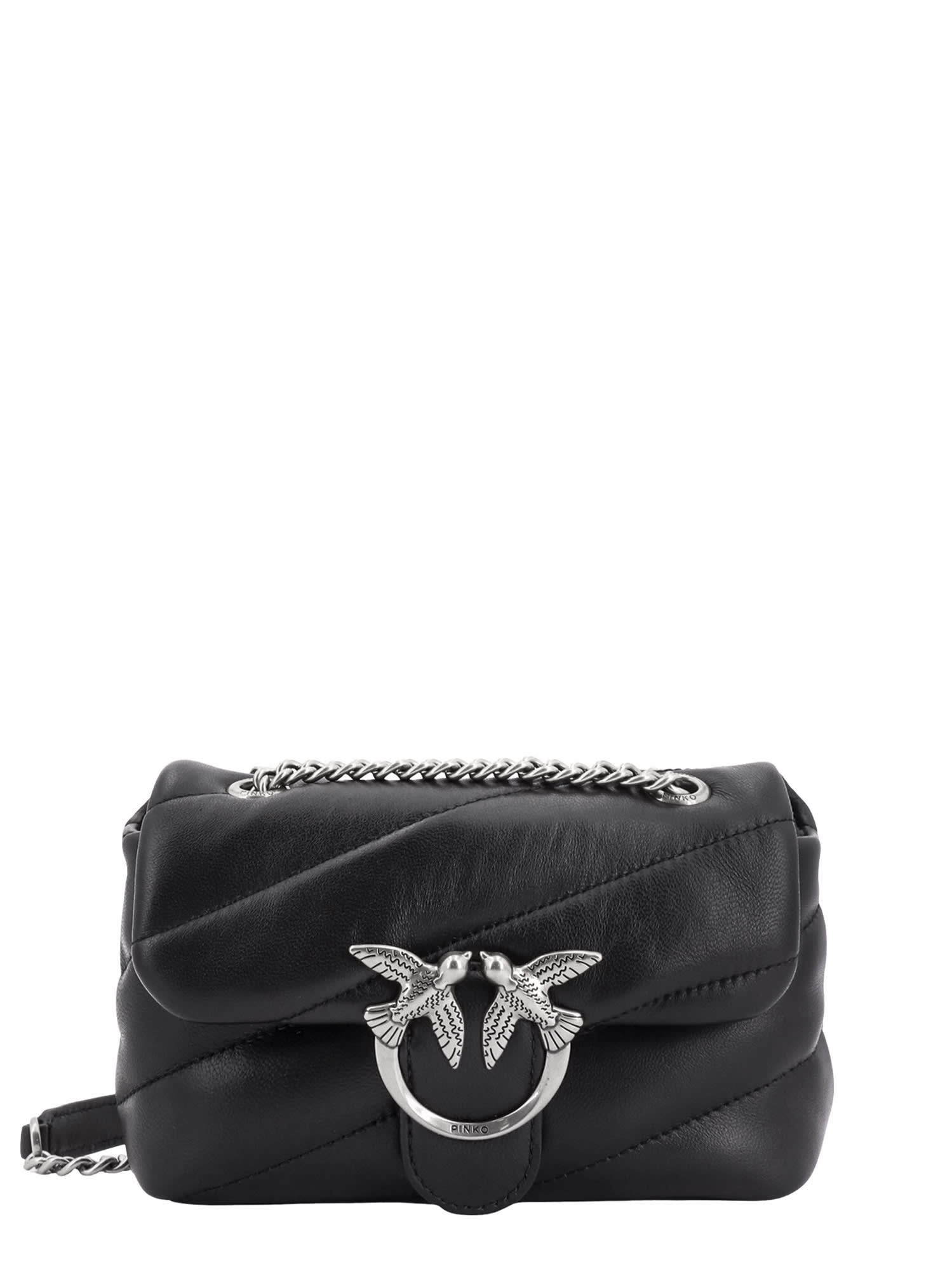 Pinko Matelassé Leather Shoulder Bag With Iconic Love Birds Buckle