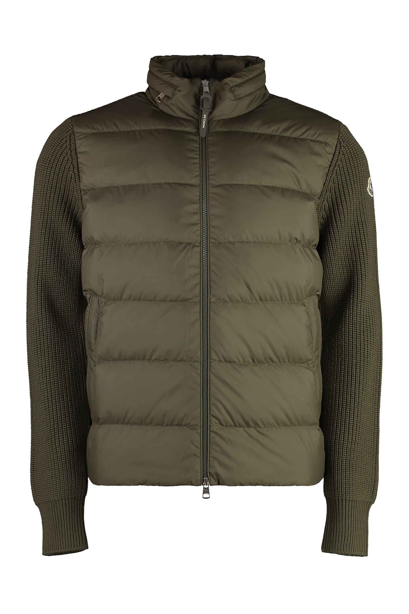 Shop Moncler Cardigan With Padded Front Panel In Green