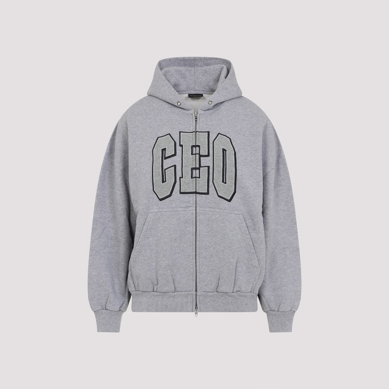 Balenciaga Zip Front Hoodie With Contrast Logo And Ribbed Details In Gray