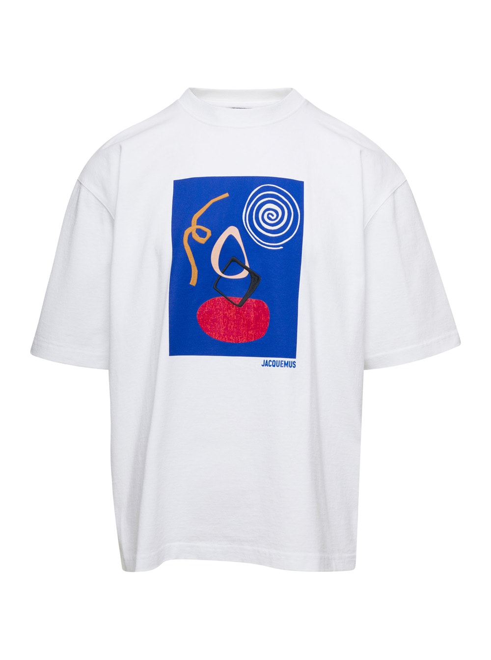 Shop Jacquemus White Crewneck Le T-shirt Cuadro With Abstract Print In Cotton Man
