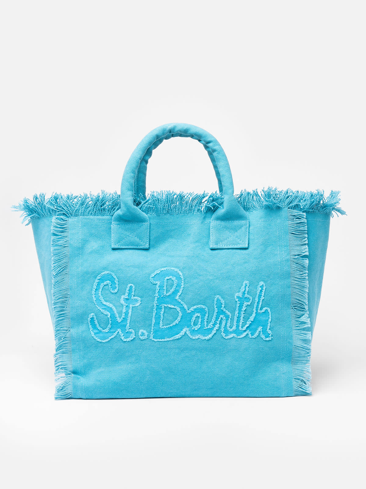 Mc2 Saint Barth Light Blue Cotton Canvas Vanity Tote Bag With Logo Patch In Sky