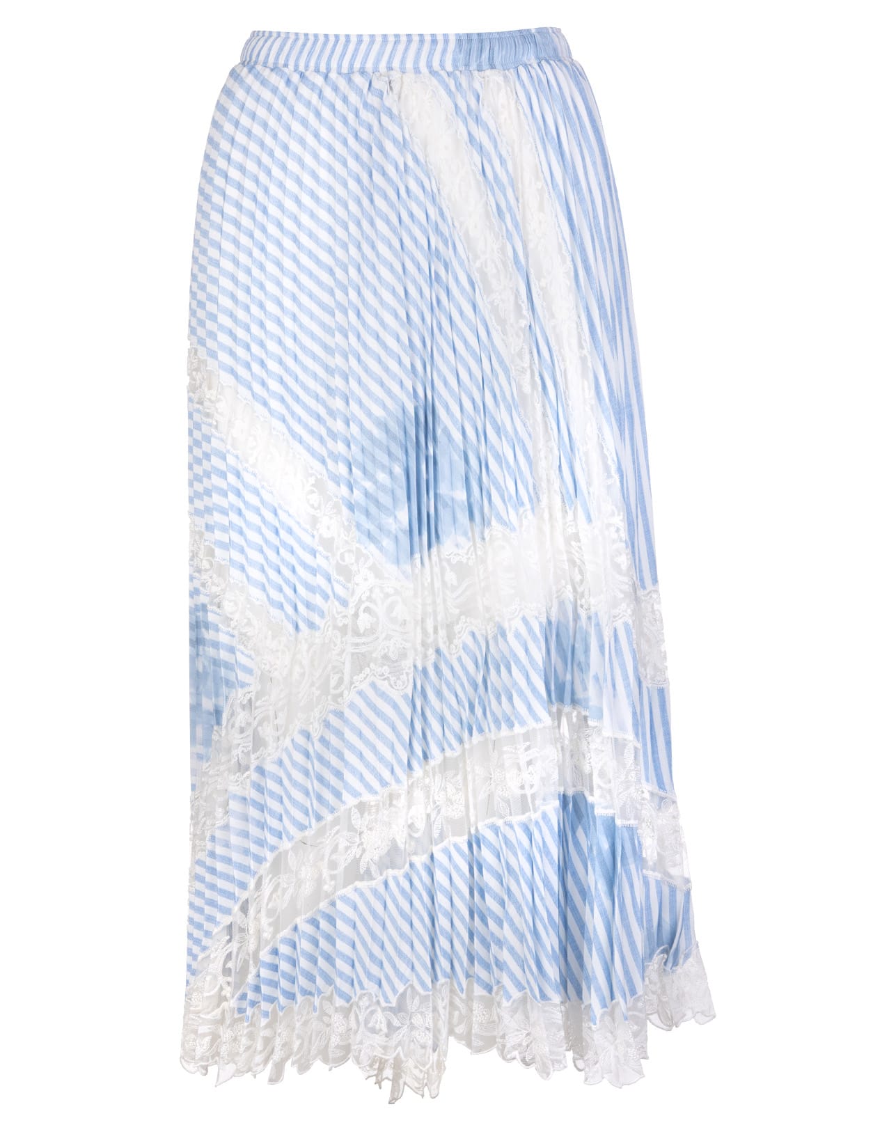 Ermanno Scervino Light Blue Pleated Skirt With Lace Inserts