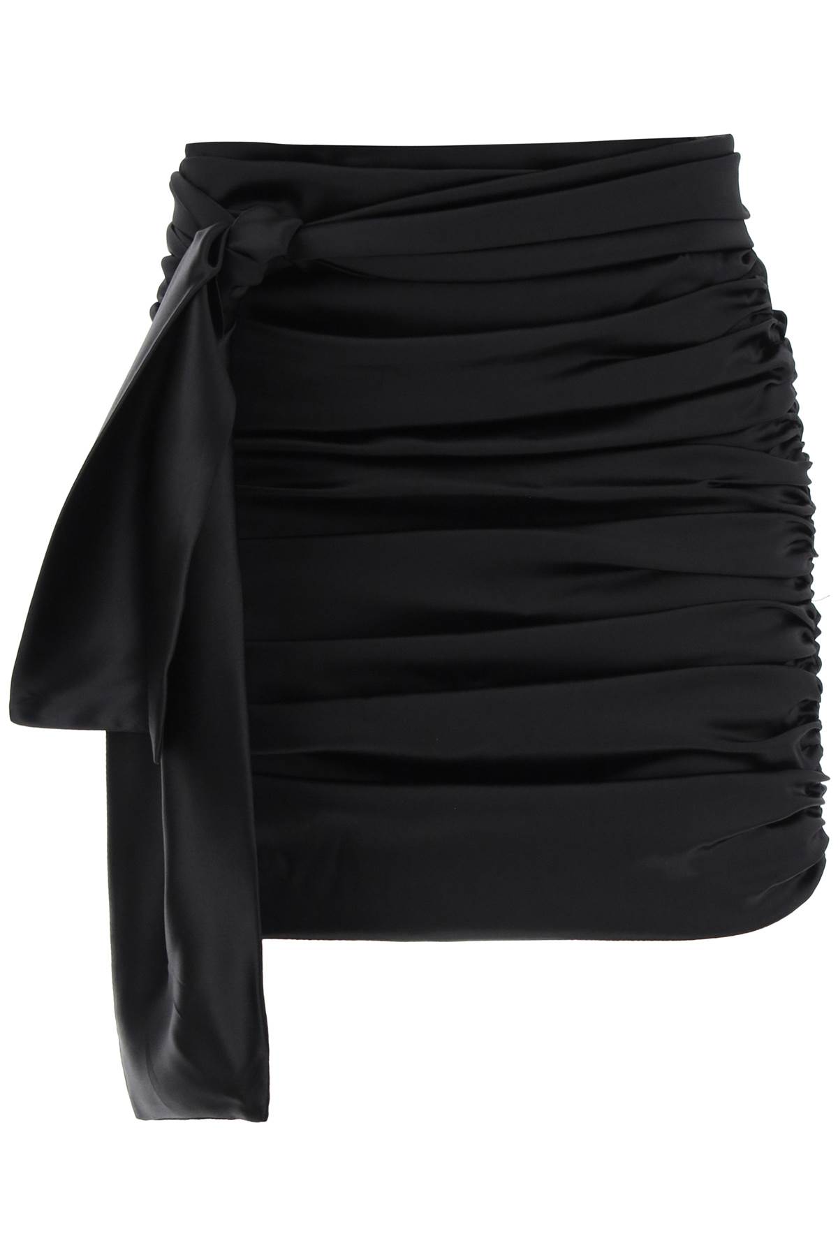 Shop Dolce & Gabbana Ruched Satin Mini Skirt In Black