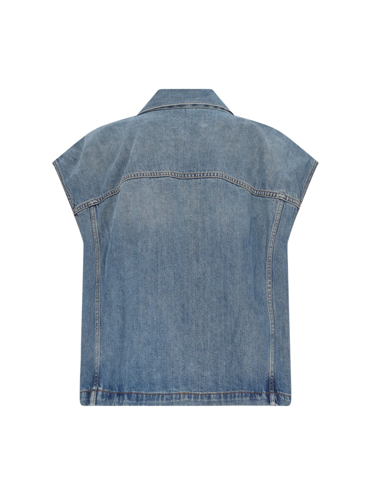 Haikure Boxy Denim Gilet With Pointed Collar In Blue