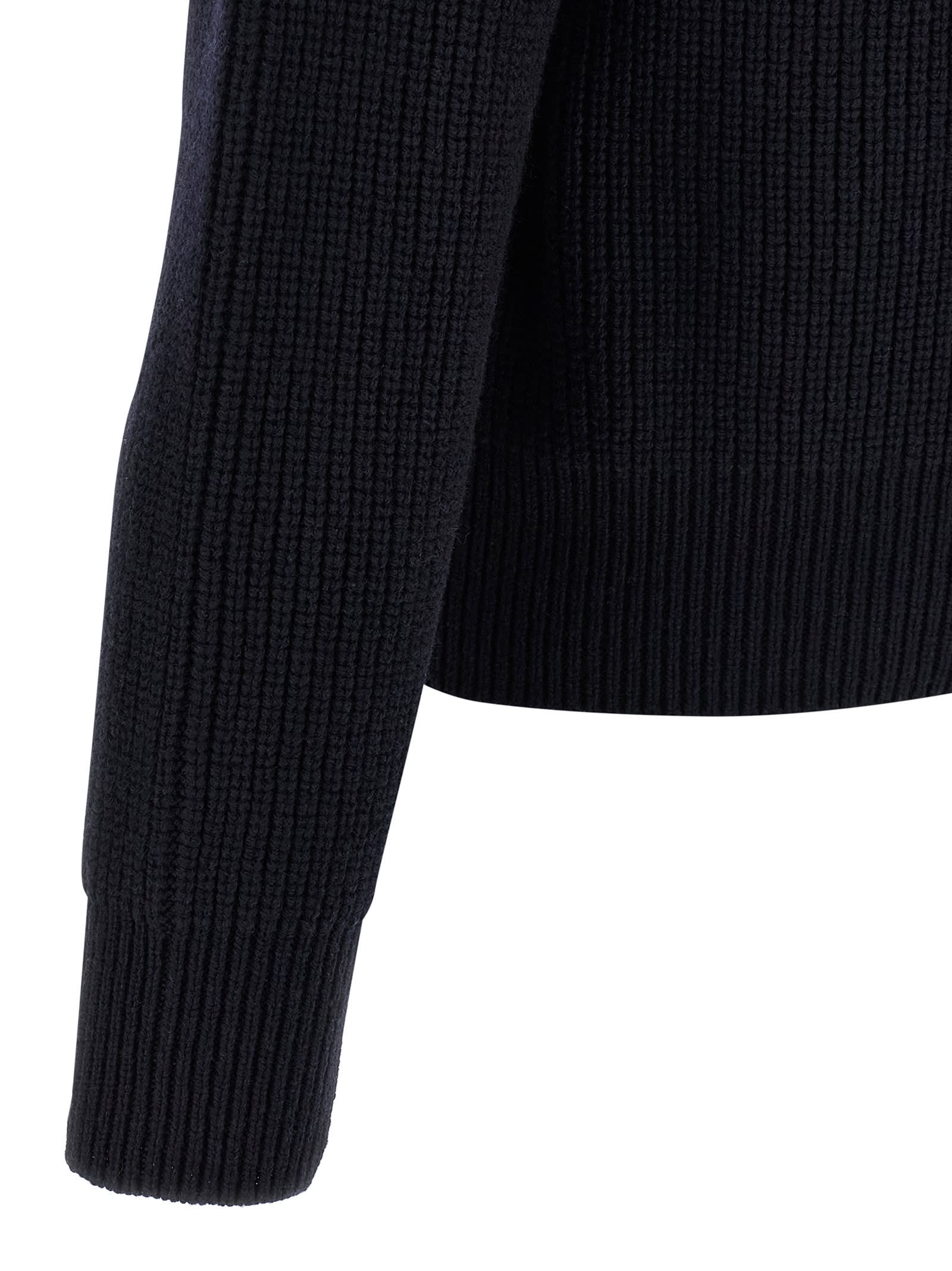 Dsquared2 Crew Neck Denim Pocket Sweater With Striped Sleeves In Brown