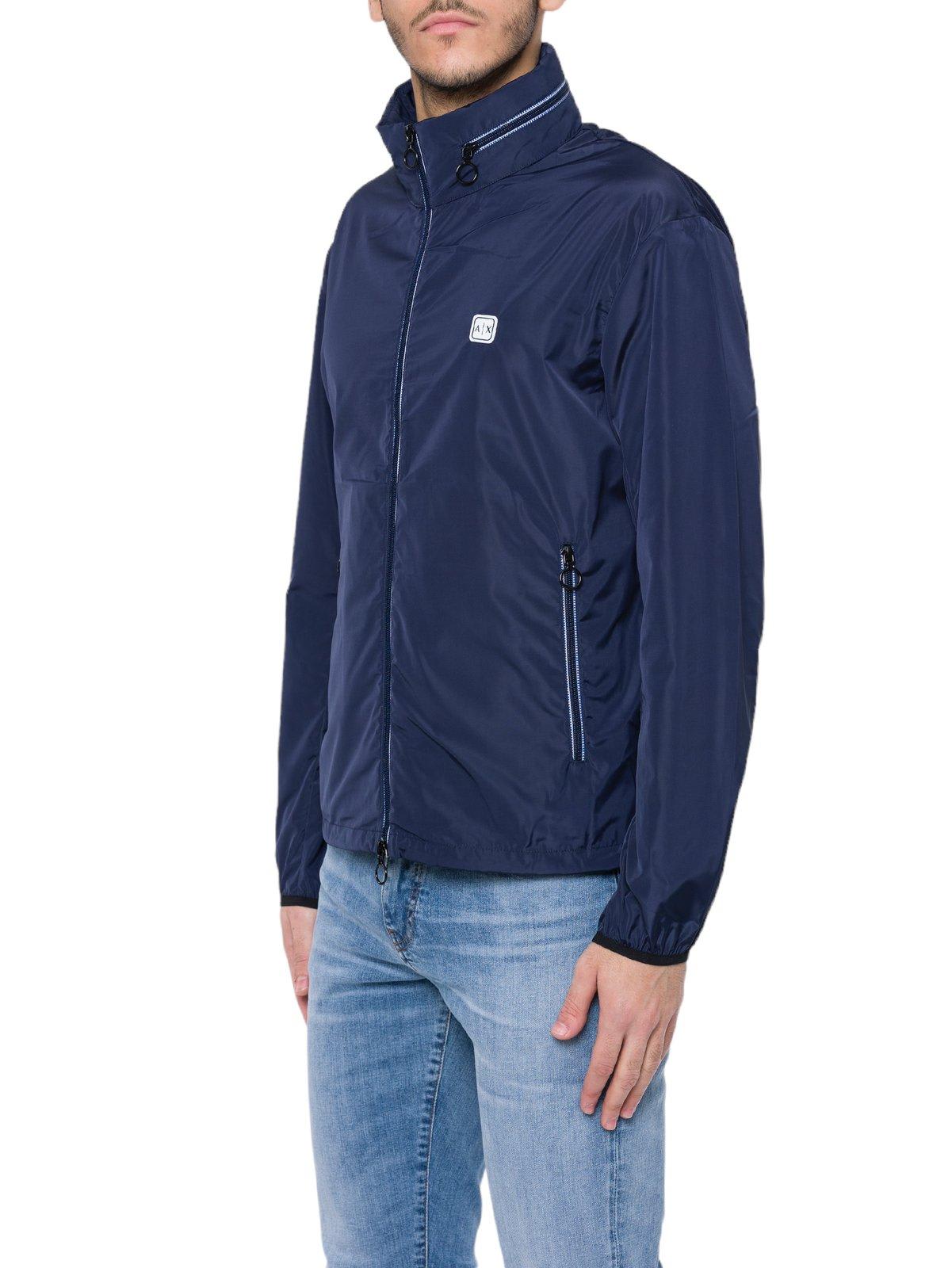 Shop Armani Collezioni Logo Patch Zipped Jacket In Blue
